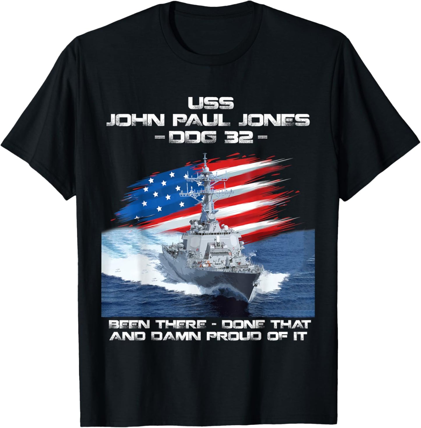 USS John Paul Jones DDG-32 Destroyer Ship USA Flag Veteran T-Shirt - T-Shirt | Black