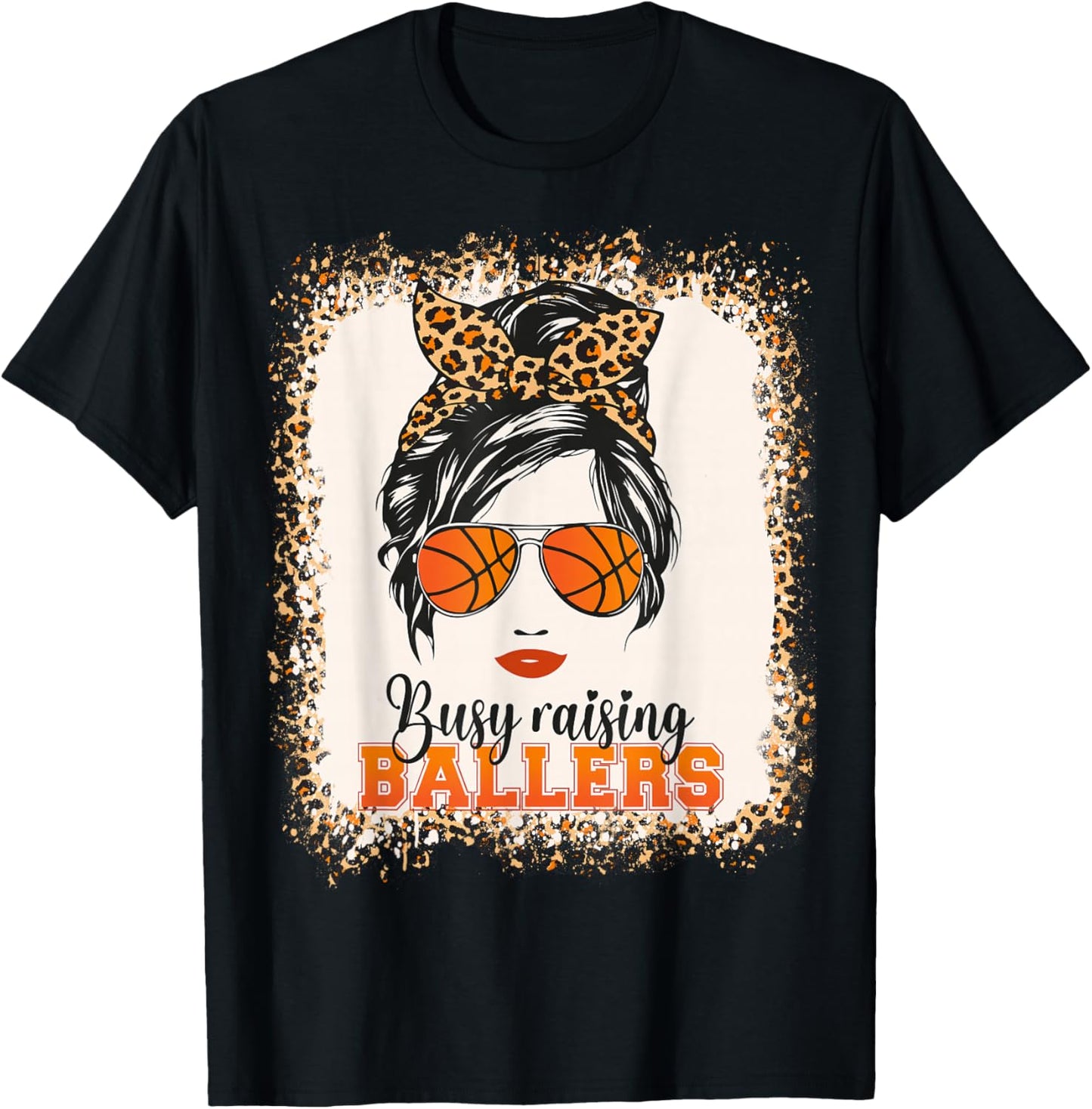 Busy Raising Ballers Basketball Mom Life Messy Bun Mothers T-Shirt - T-Shirt | Black