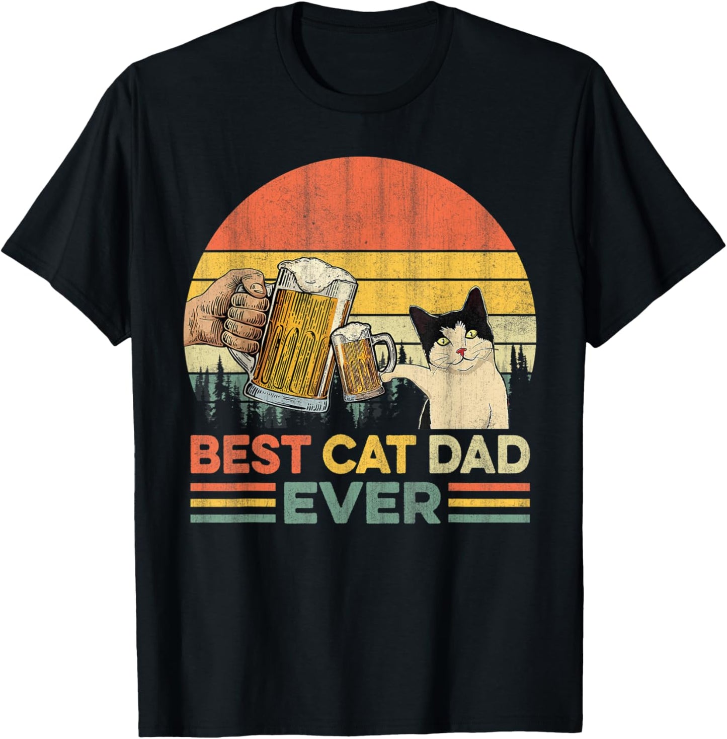Vintage Best Cat Dad Ever Funny Beer Drinking Men T-Shirt - T-Shirt | Black
