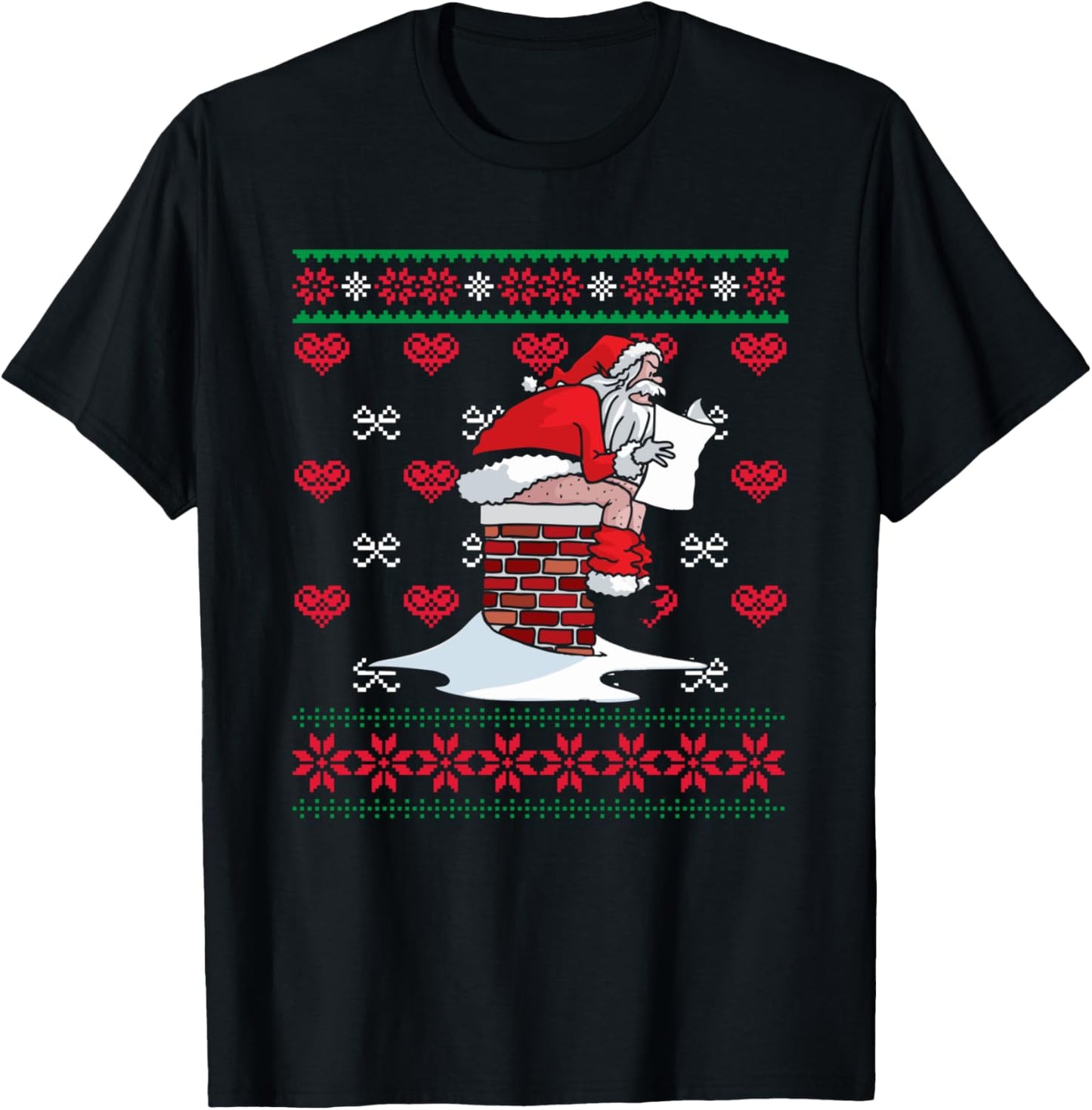 Santa Pooping Down Chimney Ugly Xmas Sweater Christmas T-Shirt - T-Shirt | Black