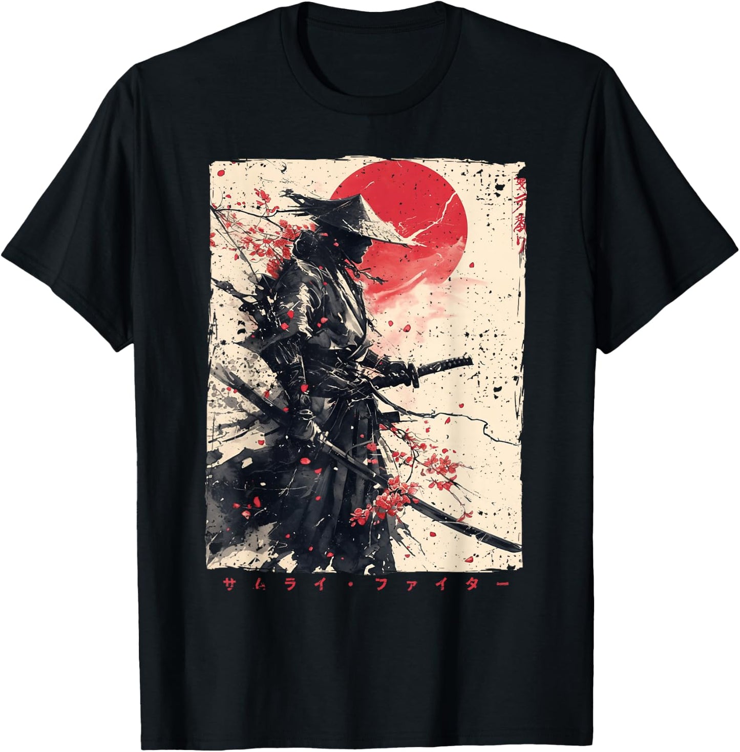 Japan Samurai Warrior Fighter Ukiyo Ink Artwork Samurai T-Shirt - T-Shirt | Black