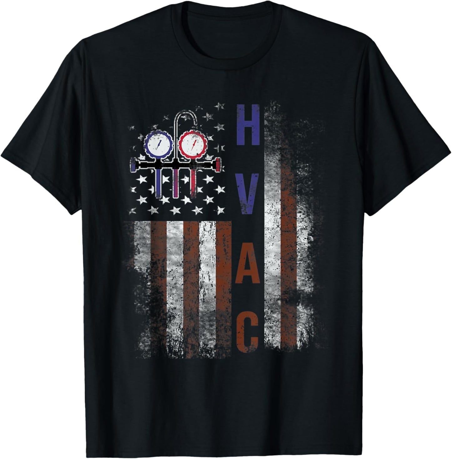 HVAC Techniacian Men American Flag USA Vintage Gift T-Shirt - T-Shirt | Black