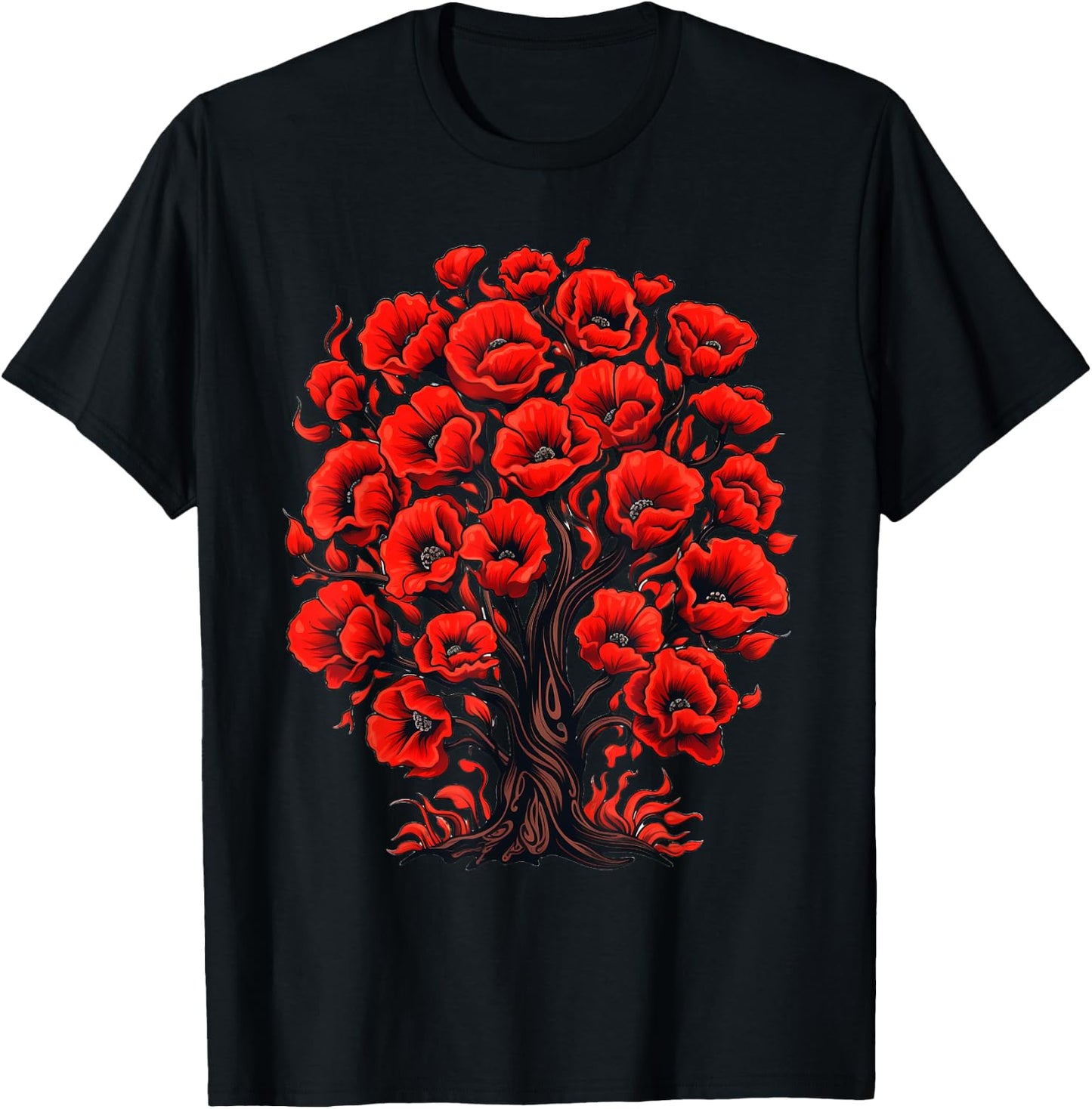 Red Poppies Tree Poppy Flower Floral T-Shirt - T-Shirt | Black