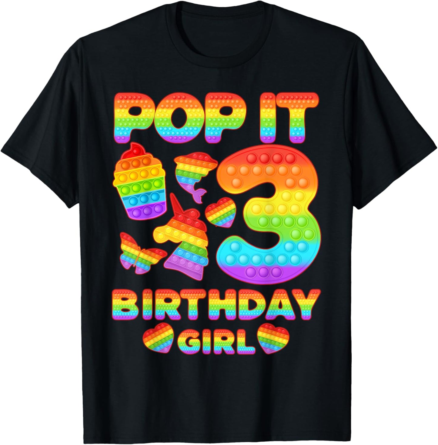 Kids Pop It 3 Year old 3rd Birthday Girl Shirt Pop it Party T-Shirt - T-Shirt | Black