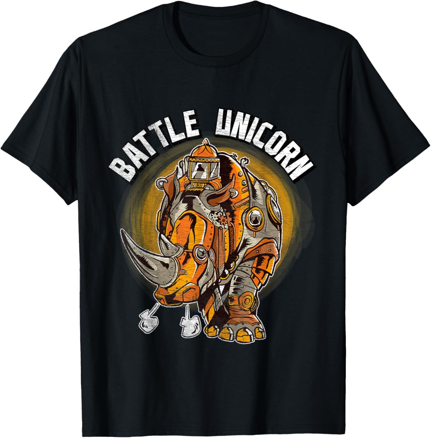 Battle Unicorn Shirt Funny Rhino Lover Steampunk Rhinoceros T-Shirt - T-Shirt | Black