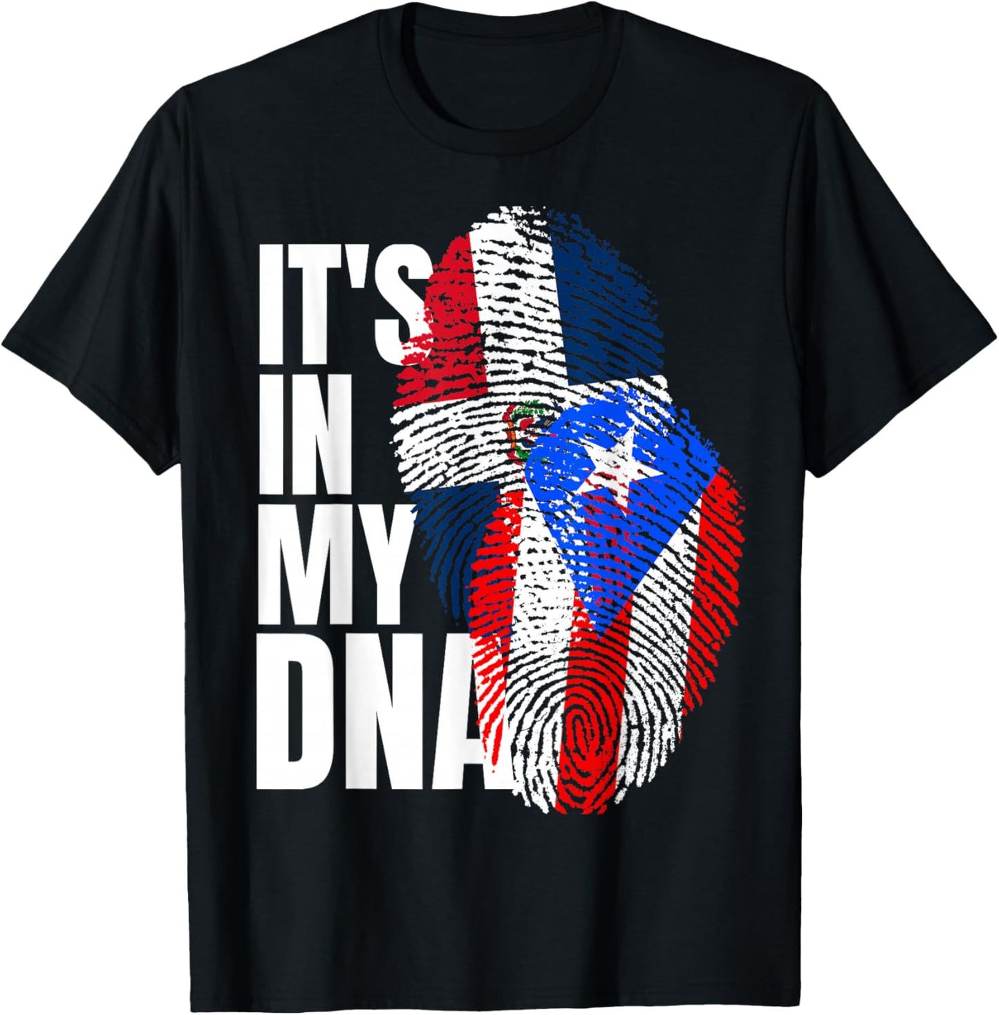 Dominican and Puertorican DNA Heritage Flag T-Shirt - T-Shirt | Black