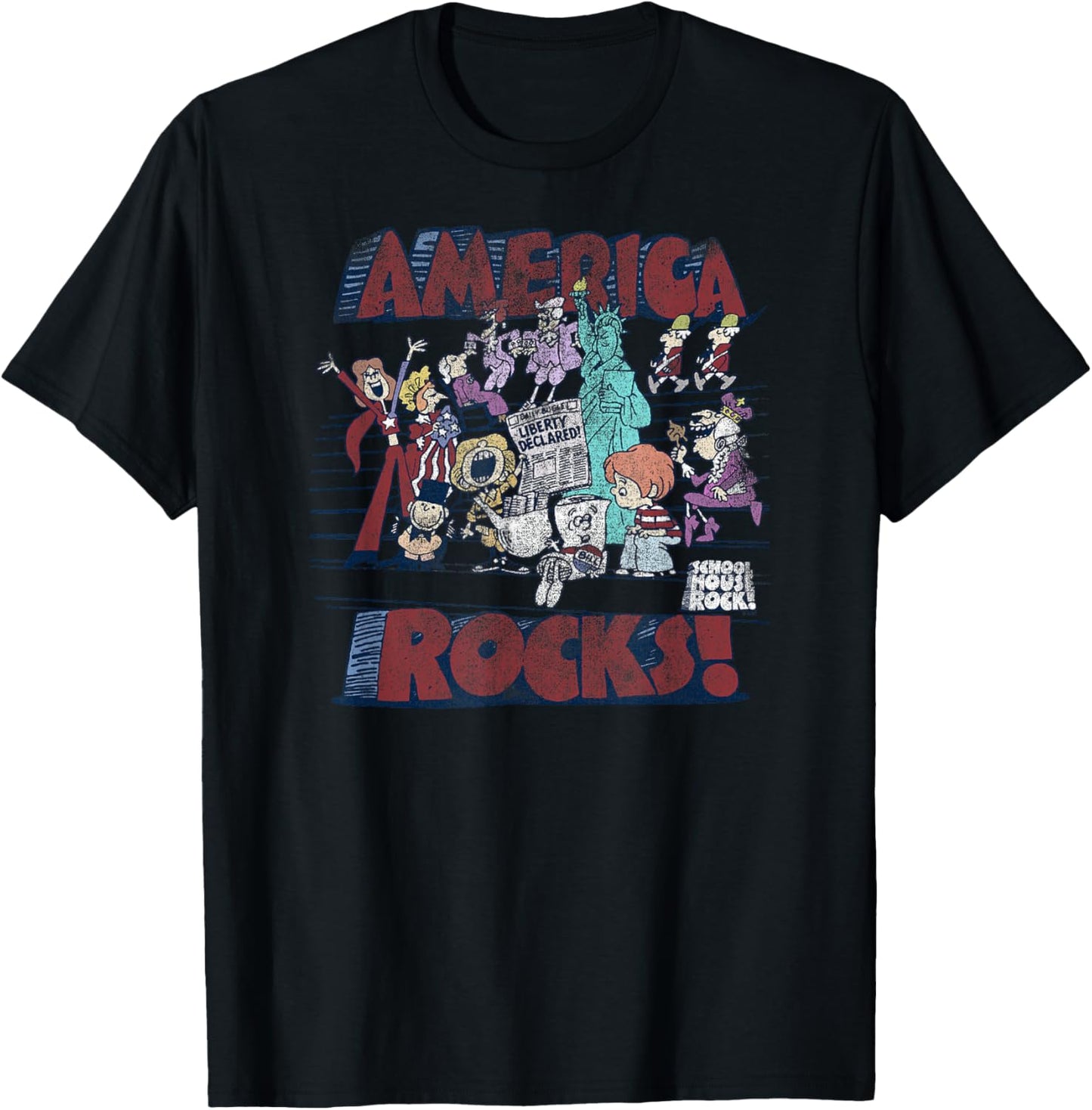 Schoolhouse Rock America Rocks Vintage Cartoon T-Shirt - T-Shirt | Black