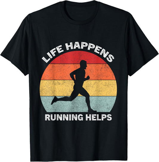 Life happens running helps retro distressed T-Shirt - T-Shirt | Black