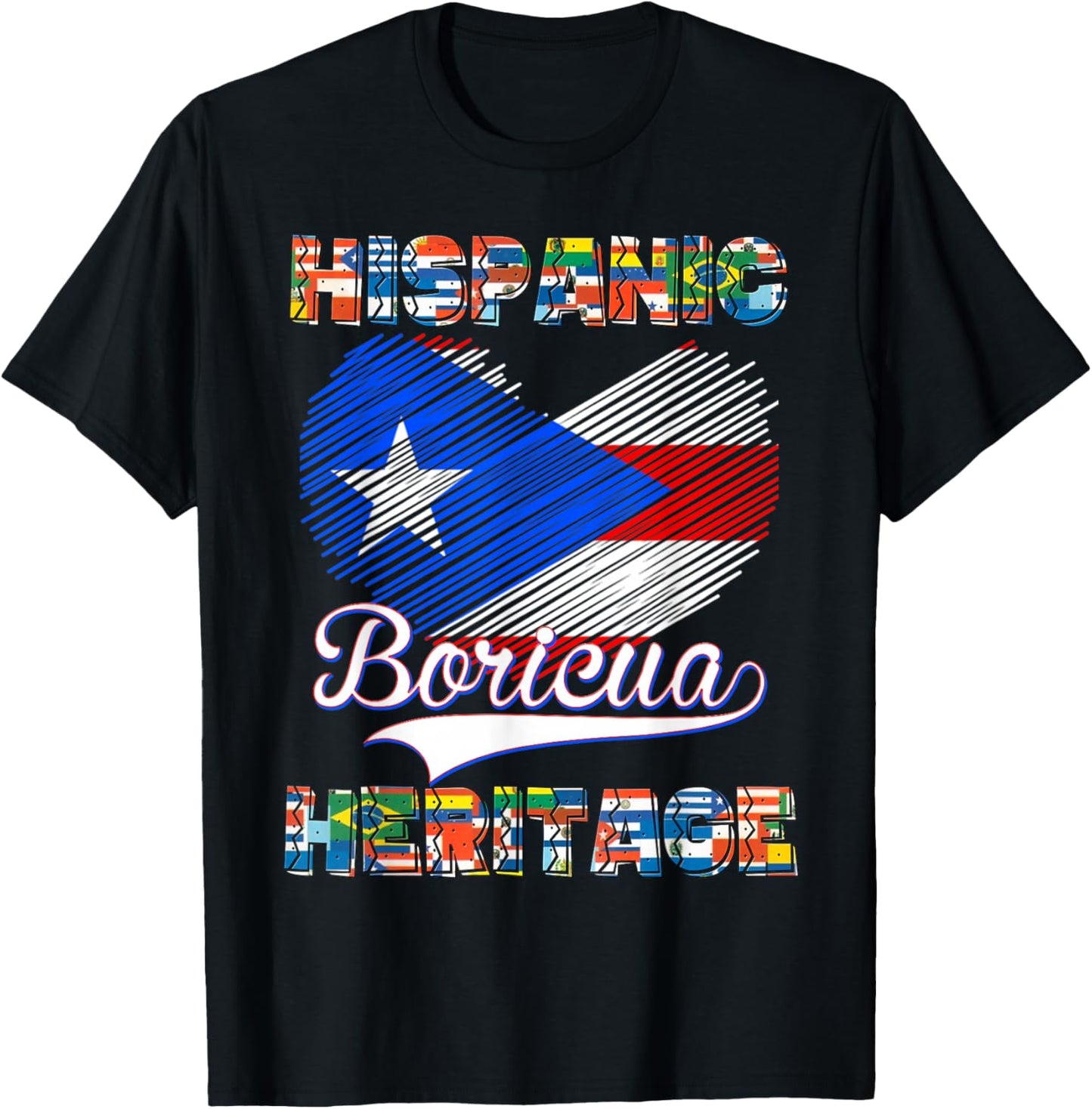 National Hispanic Heritage Month Puerto Rico Flag Boricua T-Shirt - T-Shirt | Black