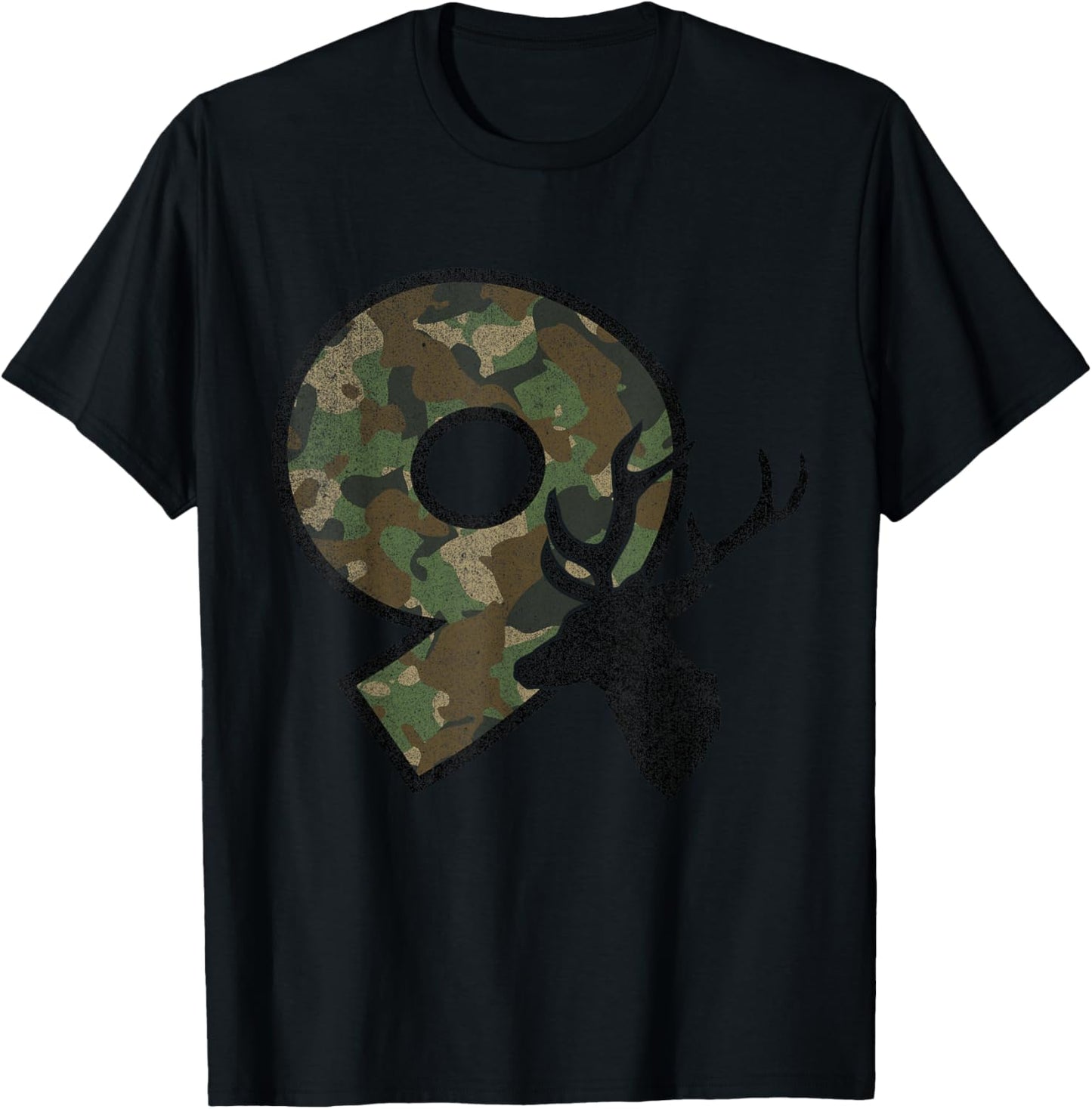 9 Nine Year Old Boy Ninth Birthday Country Camo Deer Hunter T-Shirt - T-Shirt | Black