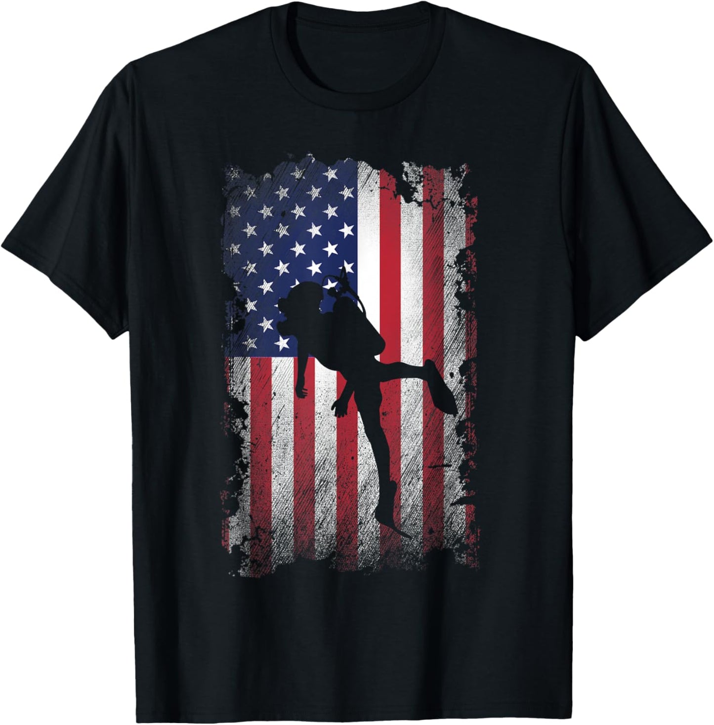 Distressed American Flag Scuba Diving USA Patriotic Gift Women Kids Men T-Shirt - T-Shirt | Black