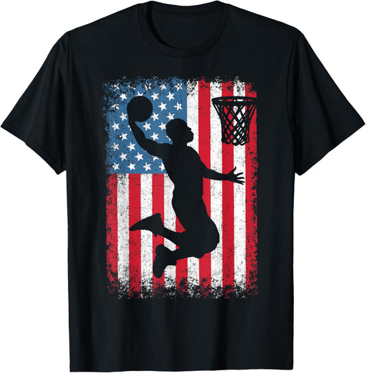 American Patriotic Basketball 4th of July USA Flag Men Boys T-Shirt - T-Shirt | Black