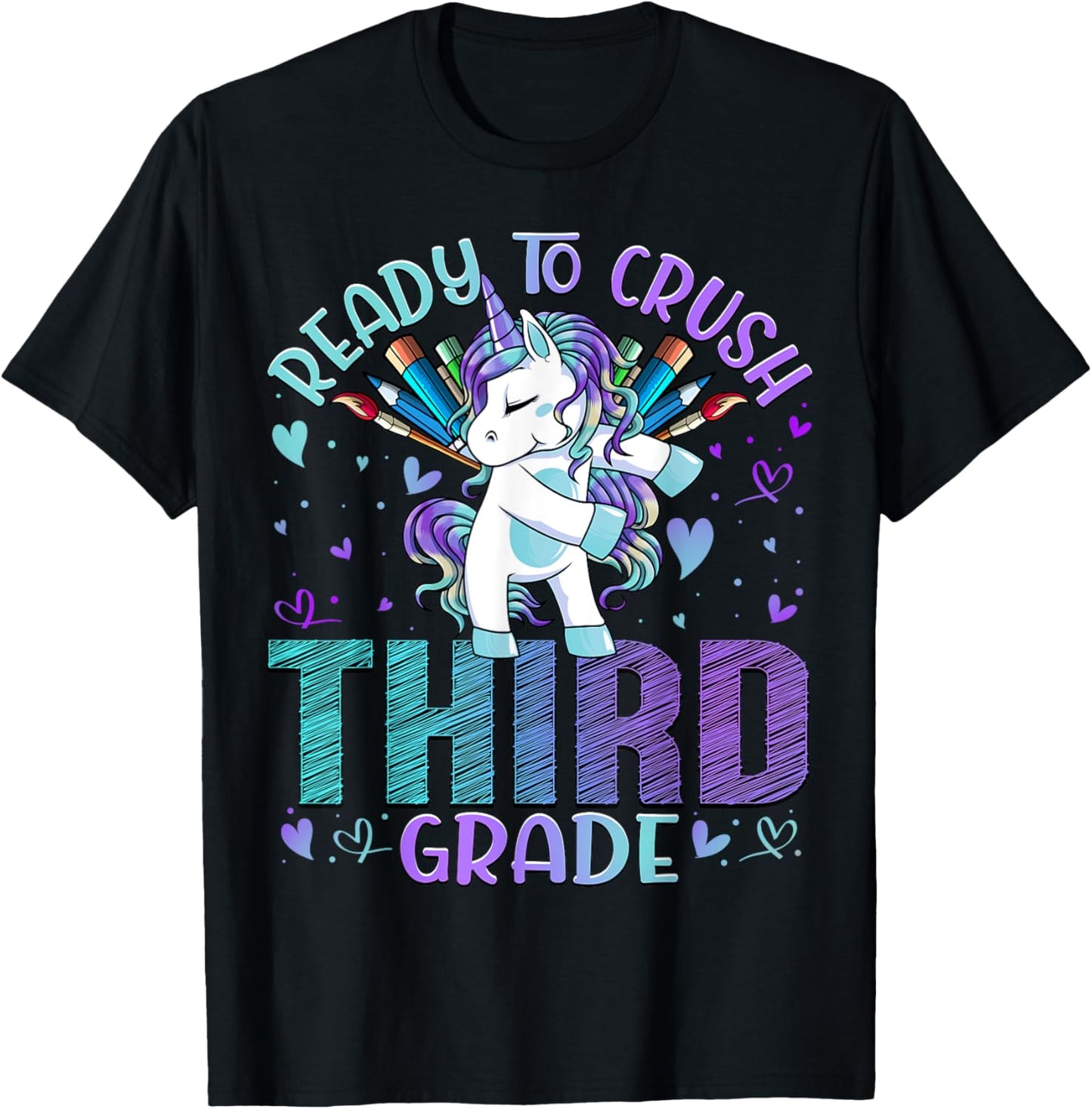Ready to Crush Third 3rd Grade Back To School Unicorn Kids T-Shirt - T-Shirt | Black