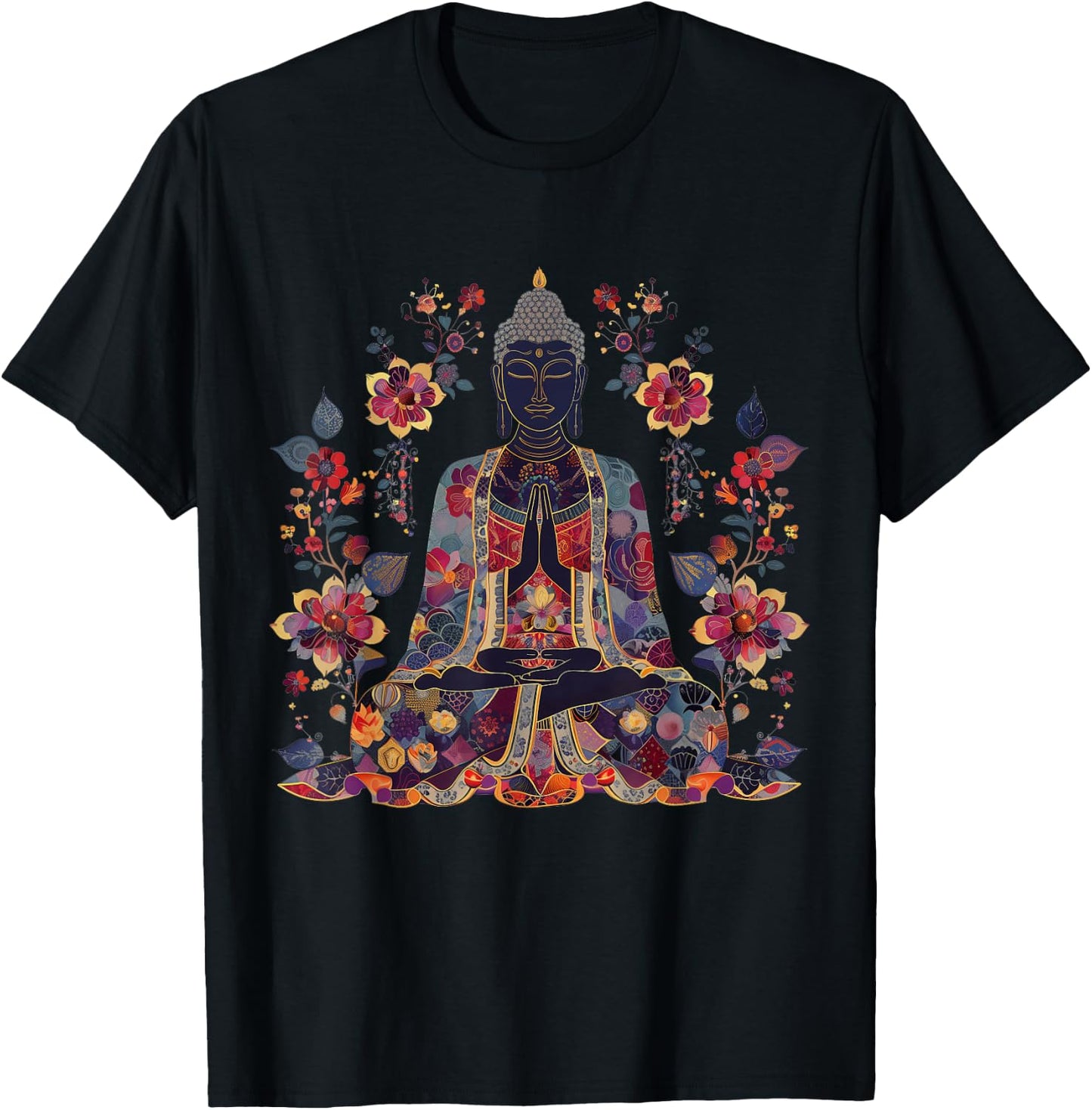 Buddha Floral Vintage Flower Yoga Buddhism Yogi Buddhist T-Shirt - T-Shirt | Black