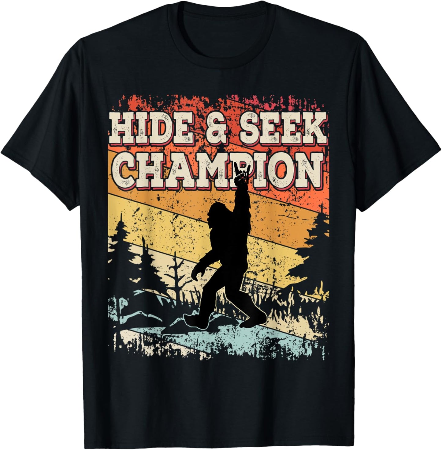 Retro Bigfoot Hide And Seek Champion Vintage Distressed T-Shirt - T-Shirt | Black