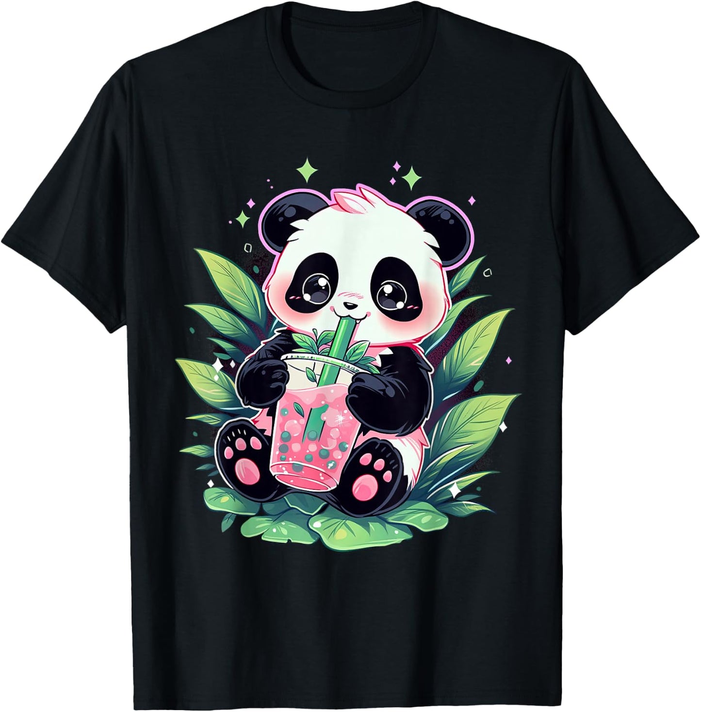 Cute Panda Drinking Bubble Tea Milk Anime Kawaii T-Shirt - T-Shirt | Black