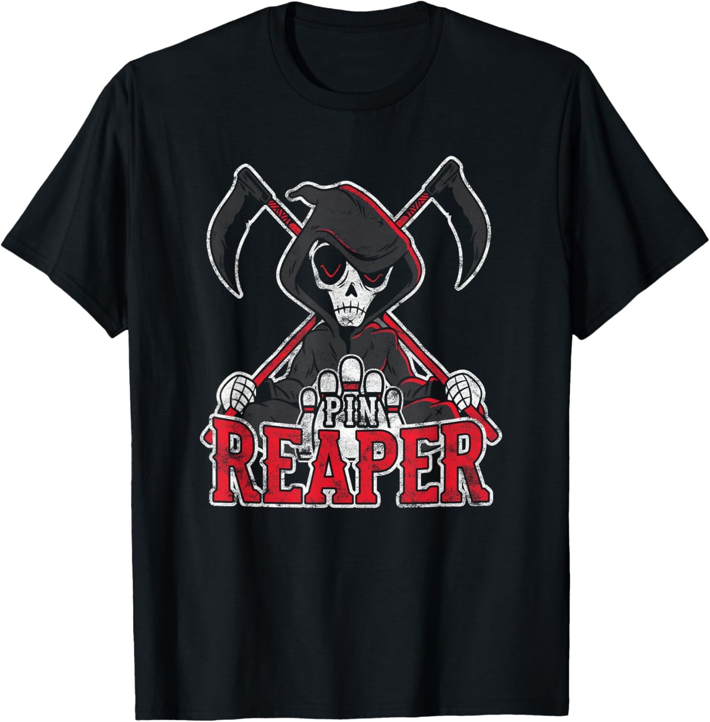 Grim Reaper Pin Reaper Bowling Halloween T-Shirt - T-Shirt | Black