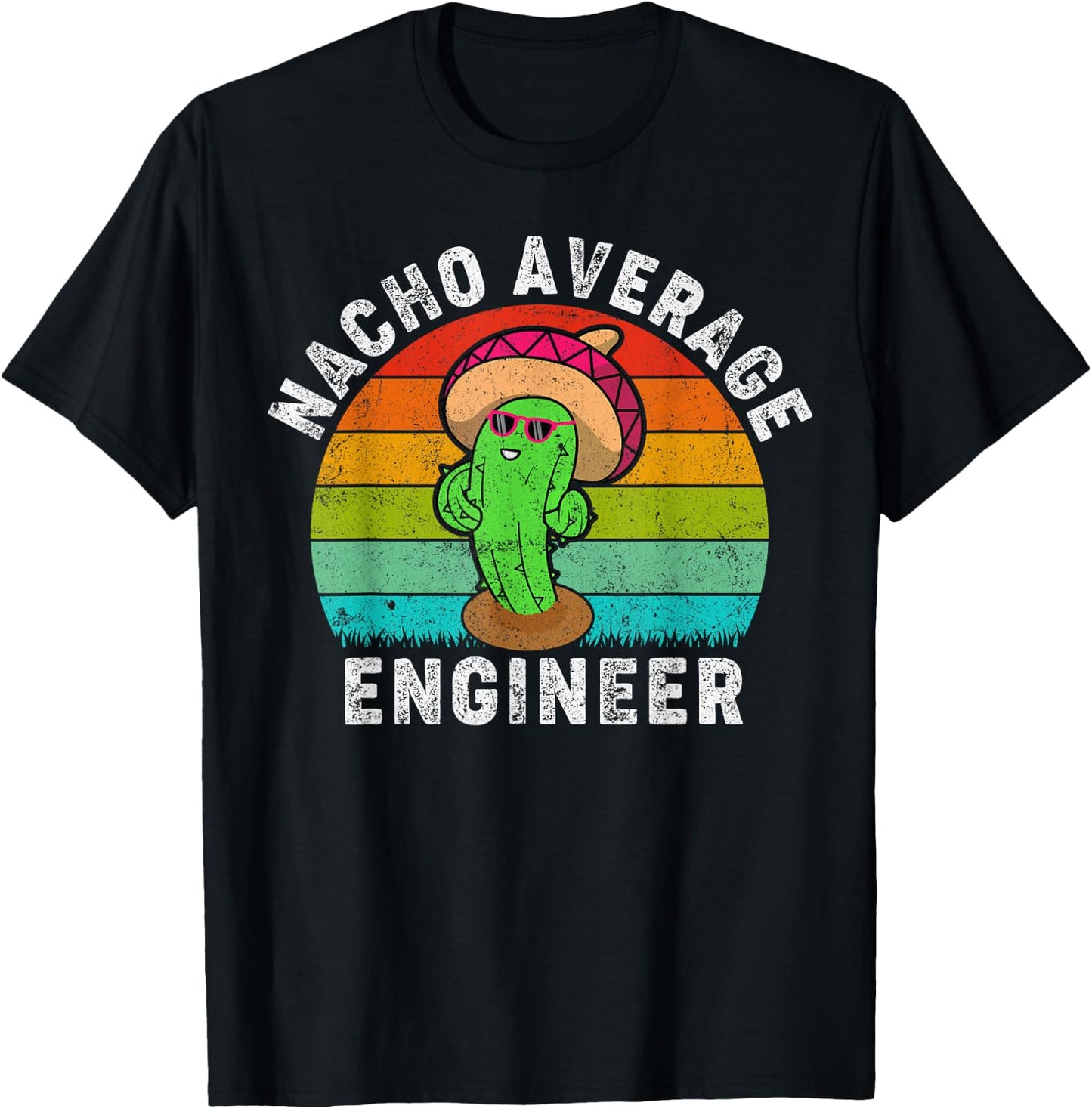 Retro Style Vintage Nacho Average Engineer Cinco De Mayo T-Shirt - T-Shirt | Black