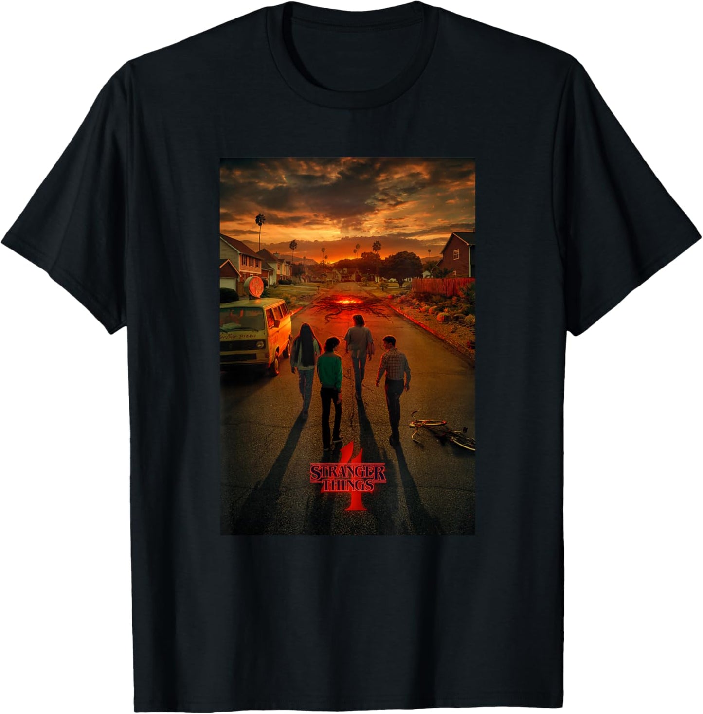 Stranger Things Group California Street Poster T-Shirt - T-Shirt | Black