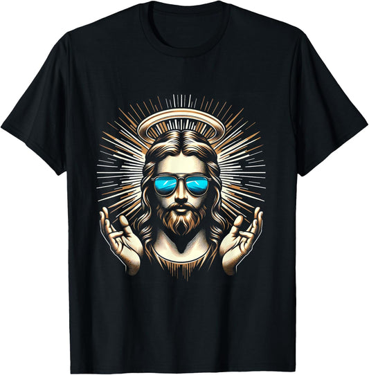 Love Jesus Summer Jesus Wearing Sunglasses Christian Church Men Women Kids T-Shirt - T-Shirt | Black