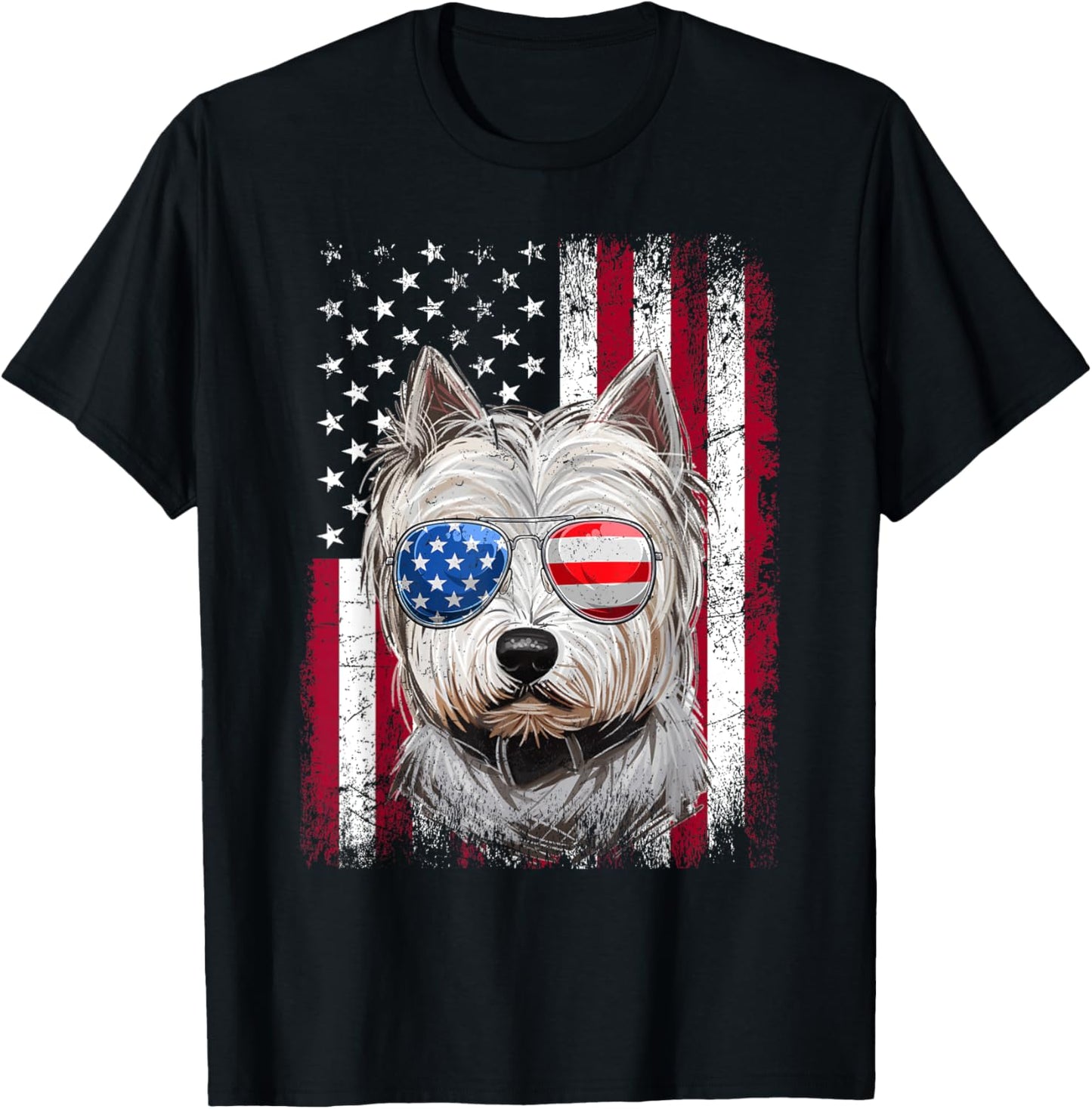American Flag Patriotic Westie Dog Lover 4th Of July T-Shirt - T-Shirt | Black