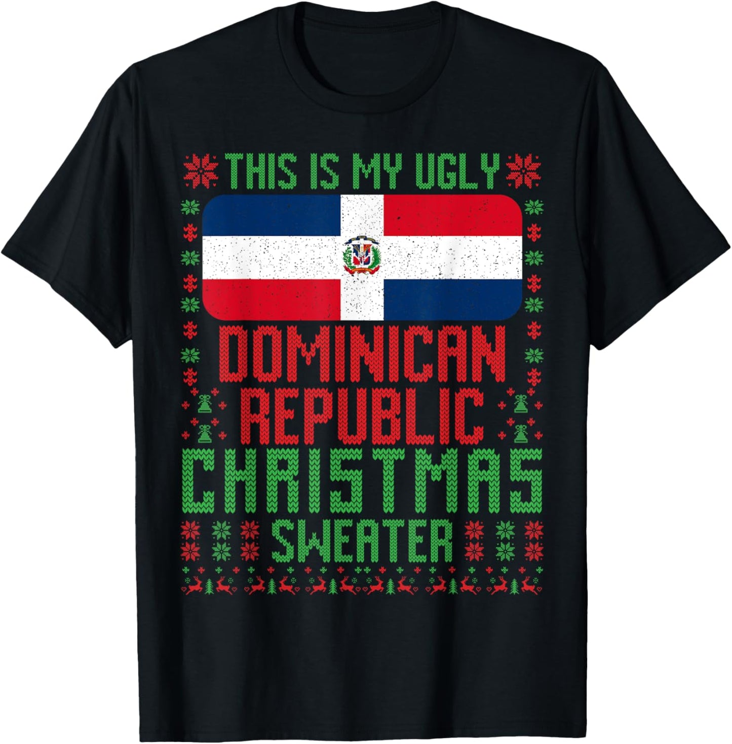 Dominican Republic Ugly Christmas Sweater T-Shirt - T-Shirt | Black