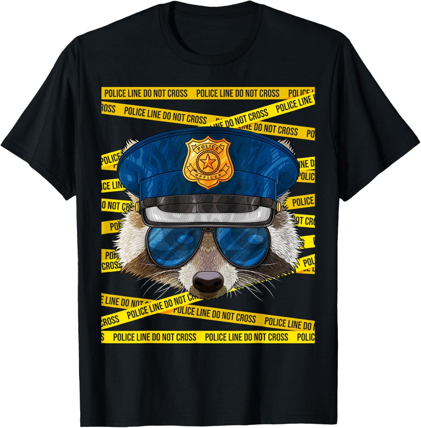 Raccoon Police Officer Policeman Funny Police Animal T-Shirt - T-Shirt | Black