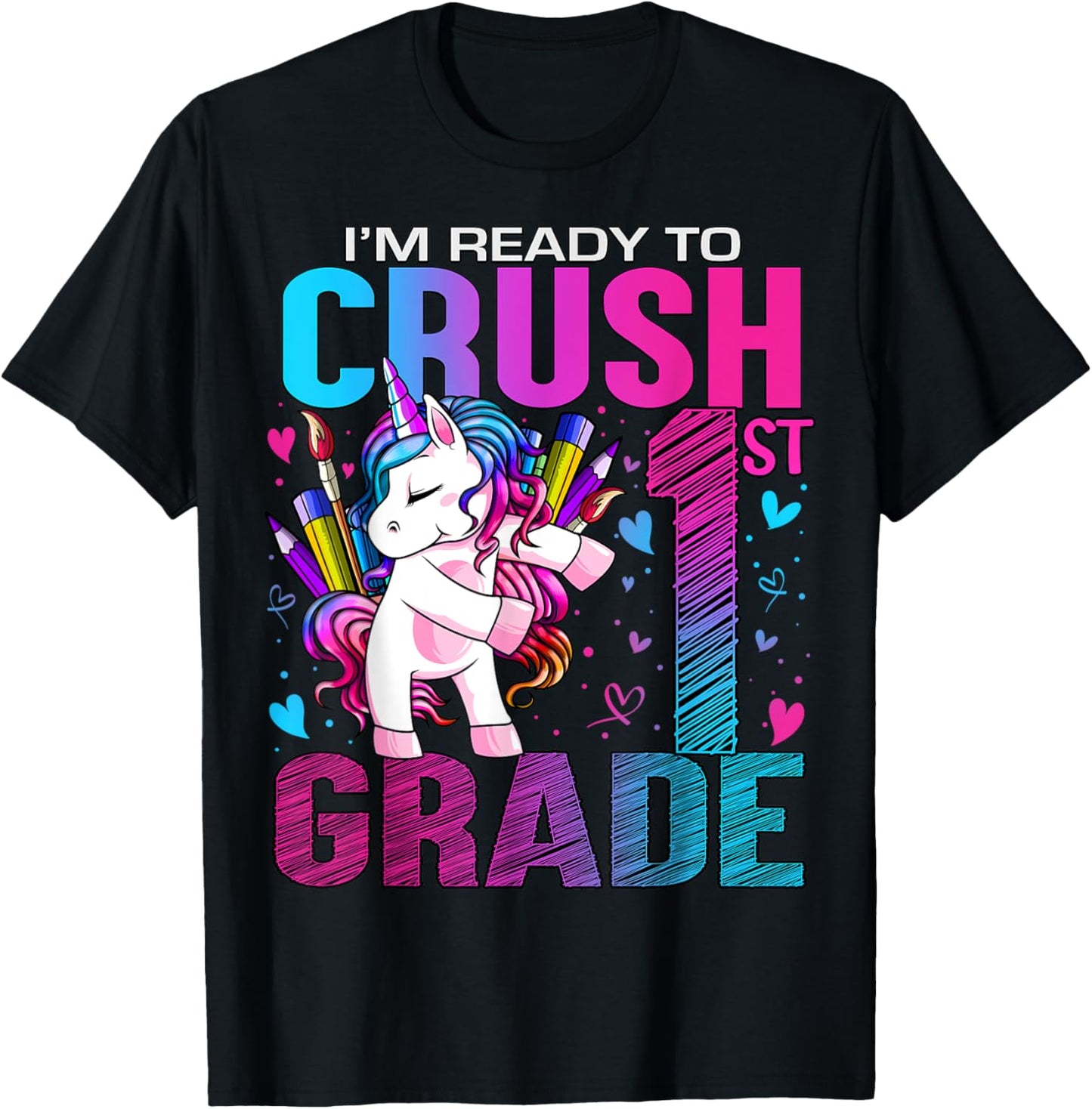 Ready to Crush First 1st Grade Back To School Unicorn Kids T-Shirt - T-Shirt | Black