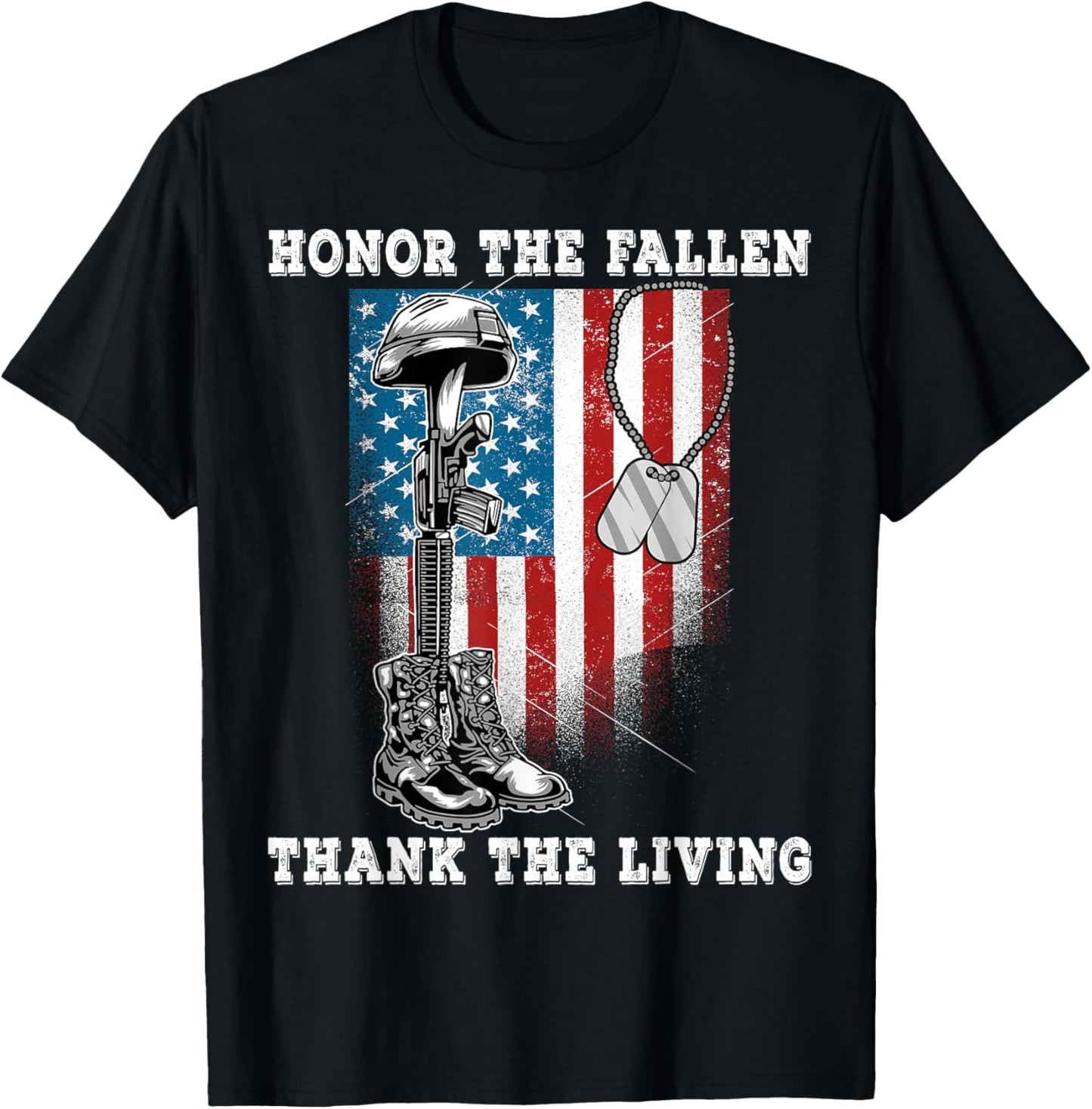 Distressed Memorial Day Honor The Fallen Thank The Living T-Shirt - T-Shirt | Black