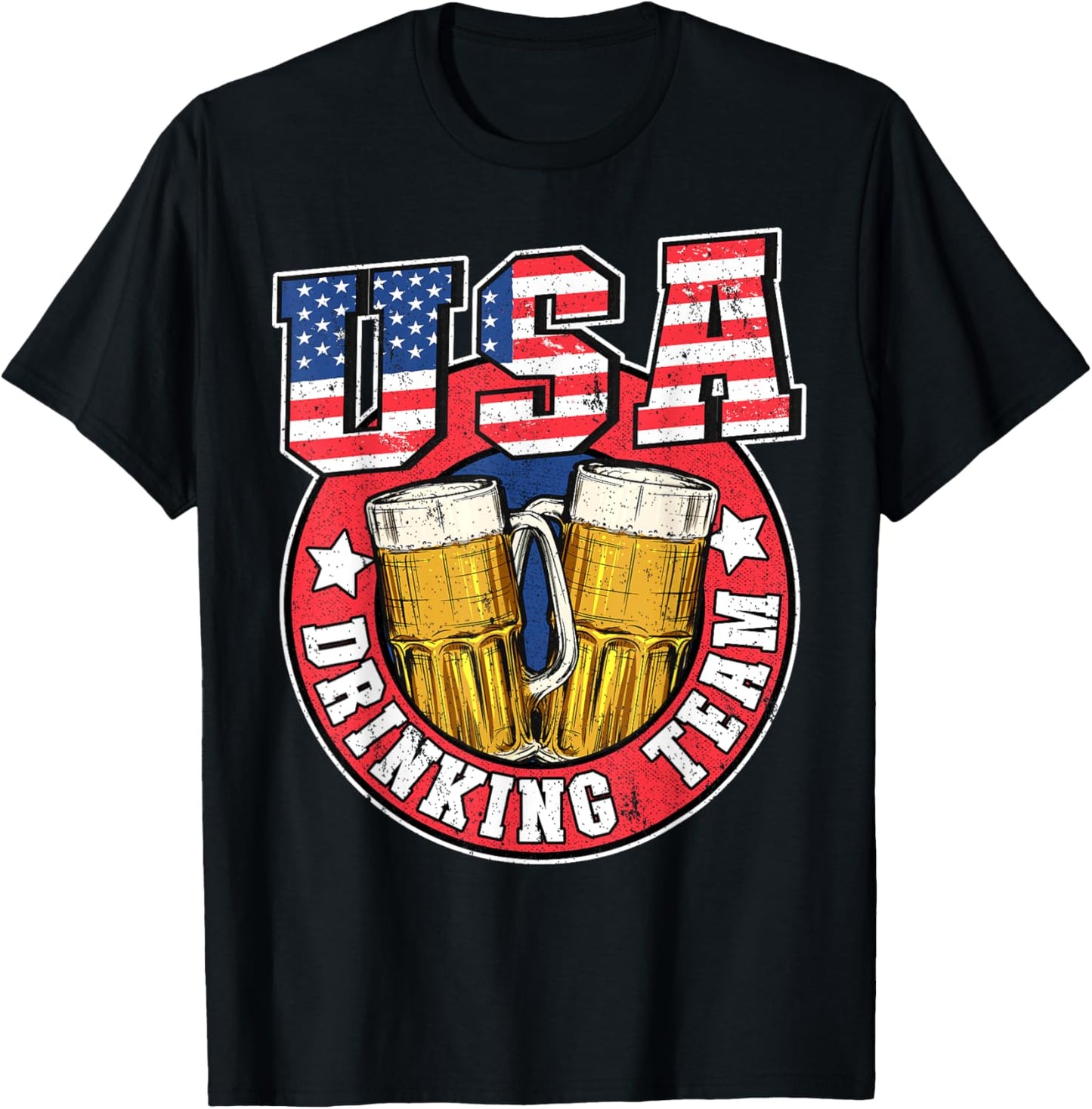 USA Drinking Team US American Flag 4th Of July Beer Drinking T-Shirt - T-Shirt | Black