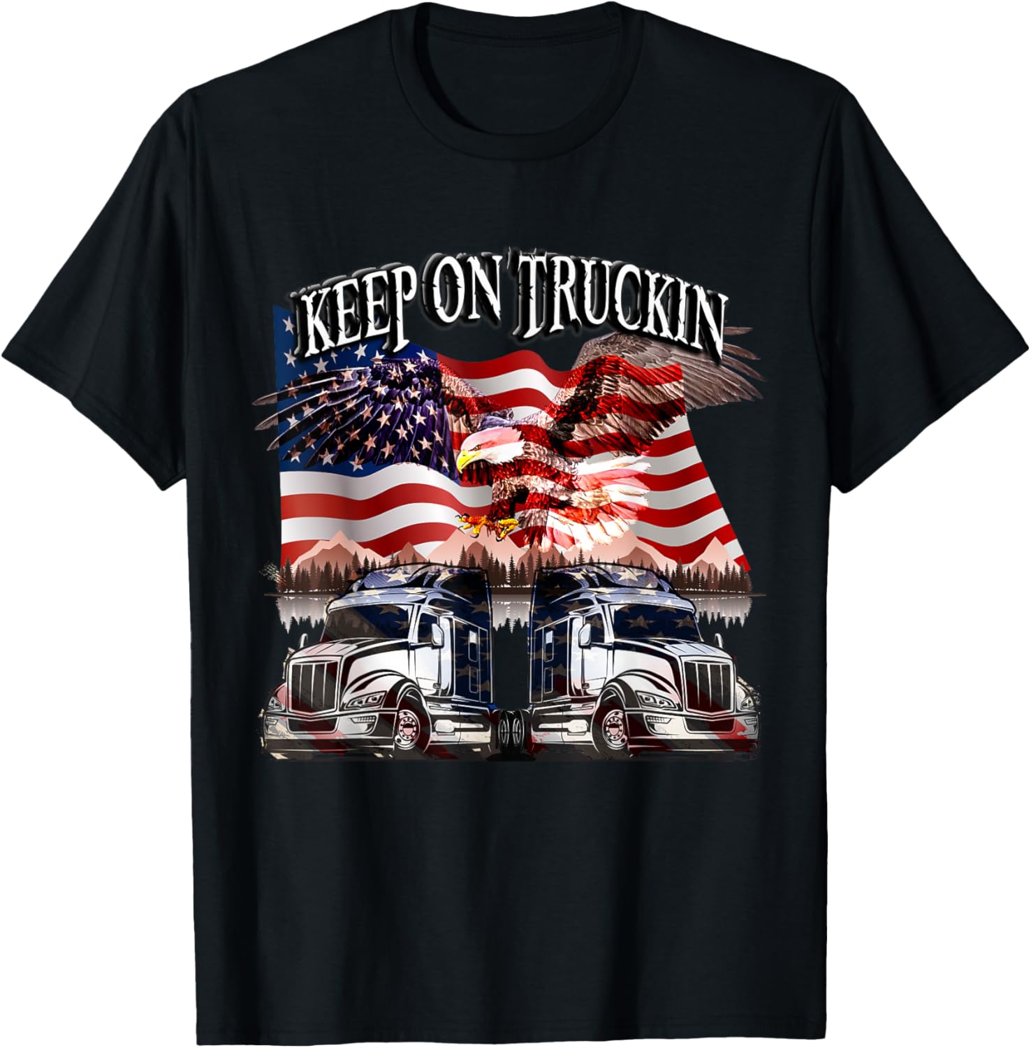 Keep on Truckin. Eagle USA Flag Design T-Shirt - T-Shirt | Black