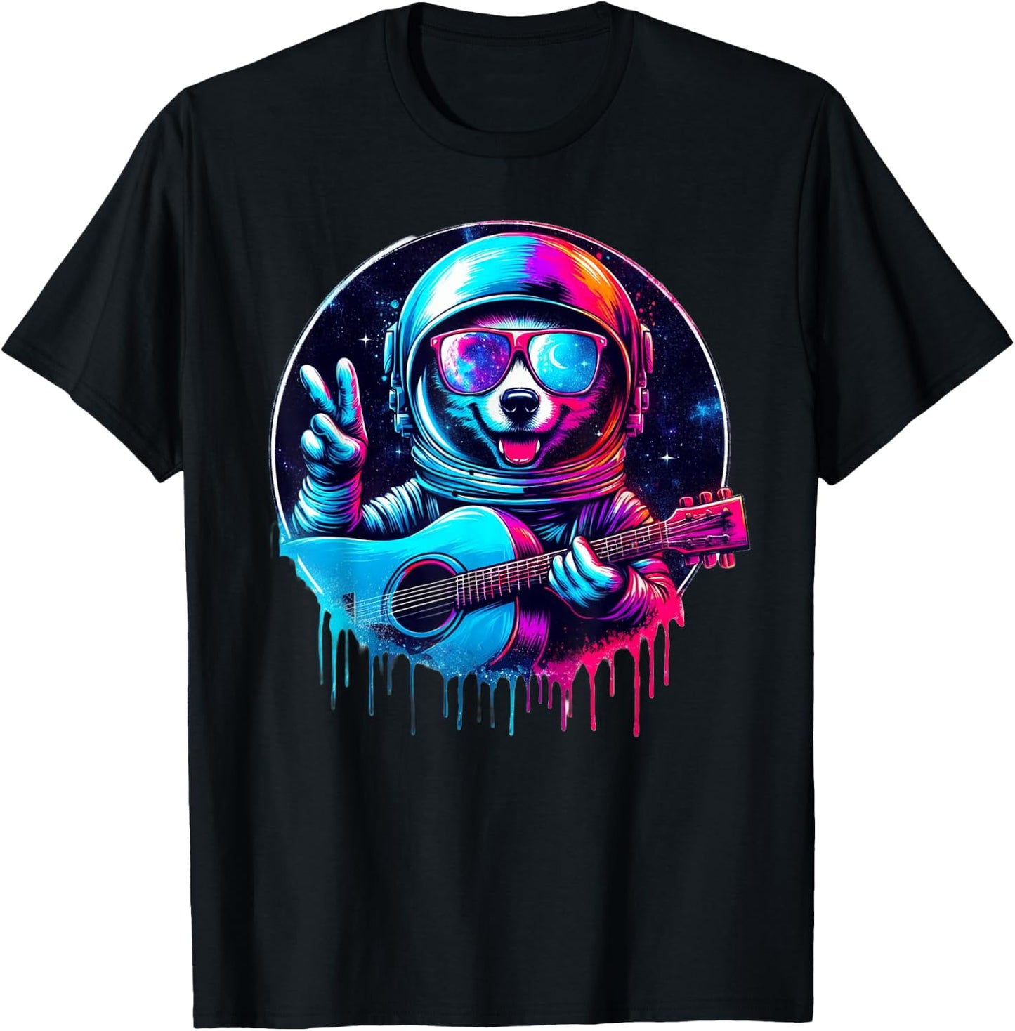 Rock On, Astronaut Dog! T-Shirt - T-Shirt | Black