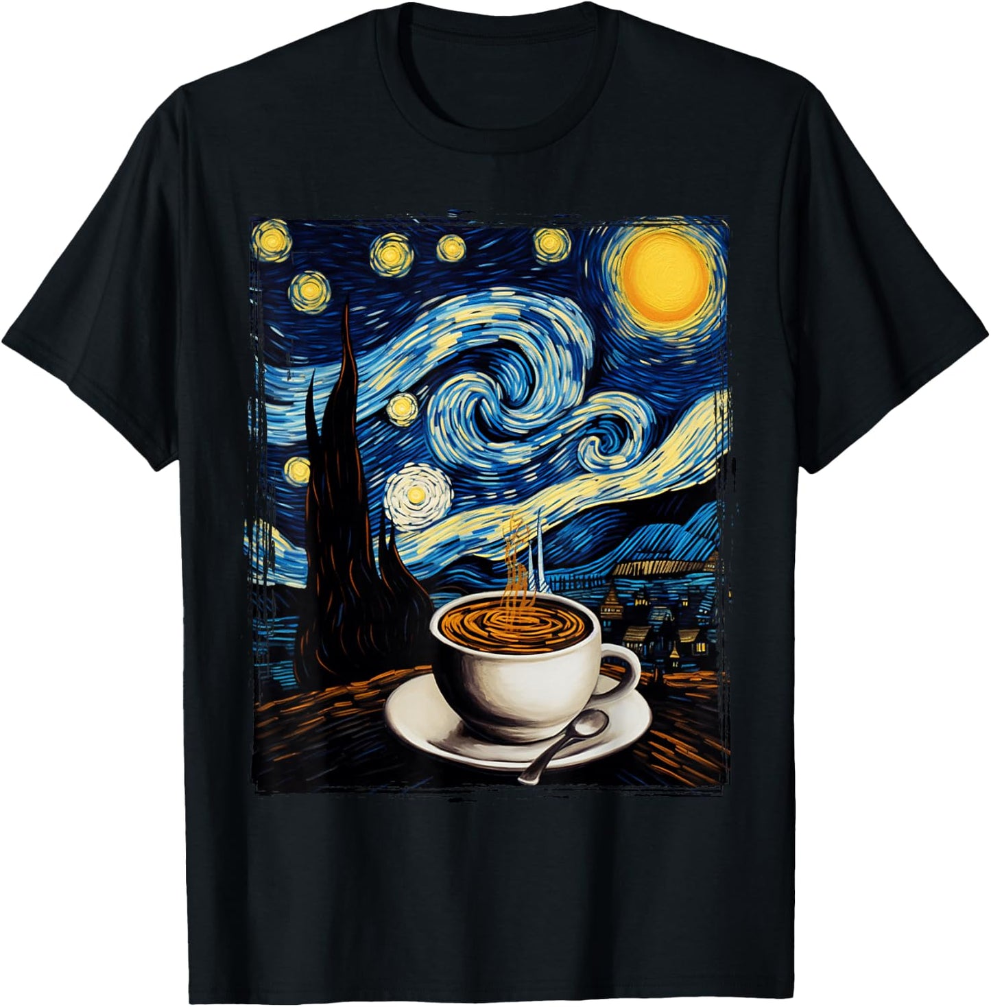 Coffee Lovers Art Van Gogh Funny Barista Espresso Coffee T-Shirt - T-Shirt | Black
