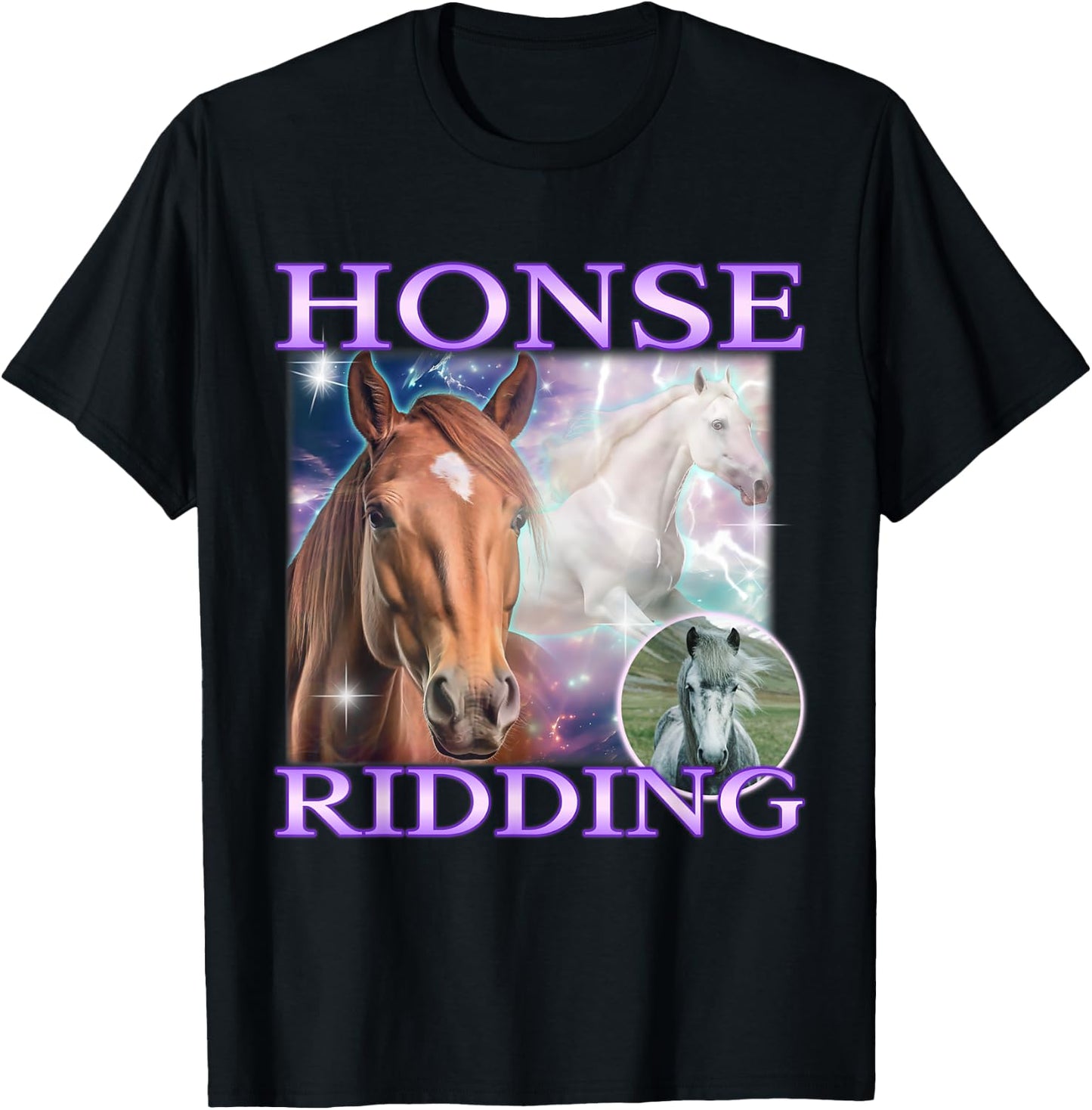Horse Meme Funny Cringe Sarcastic Joke Hilarious Gen Z Y2K T-Shirt - T-Shirt | Black