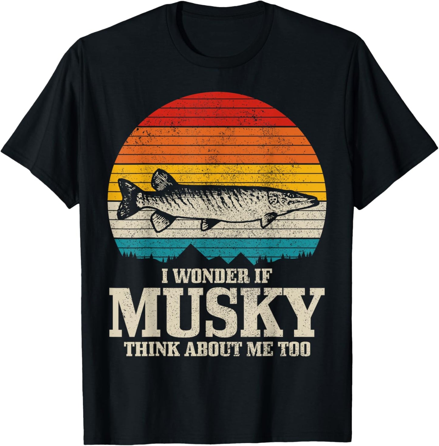 I Wonder If Musky Think About Me Vintage Funny Musky Fishing T-Shirt - T-Shirt | Black