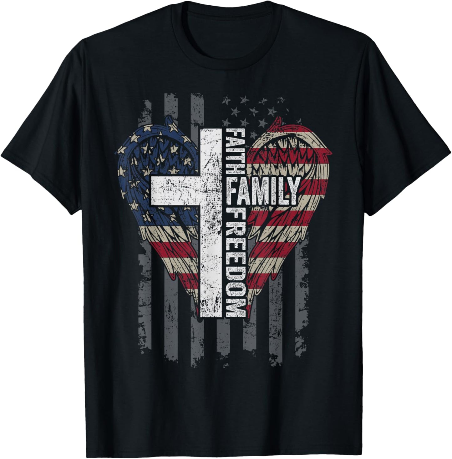 Faith Family Freedom - Christian Worship Jesus God USA Flag T-Shirt - T-Shirt | Black