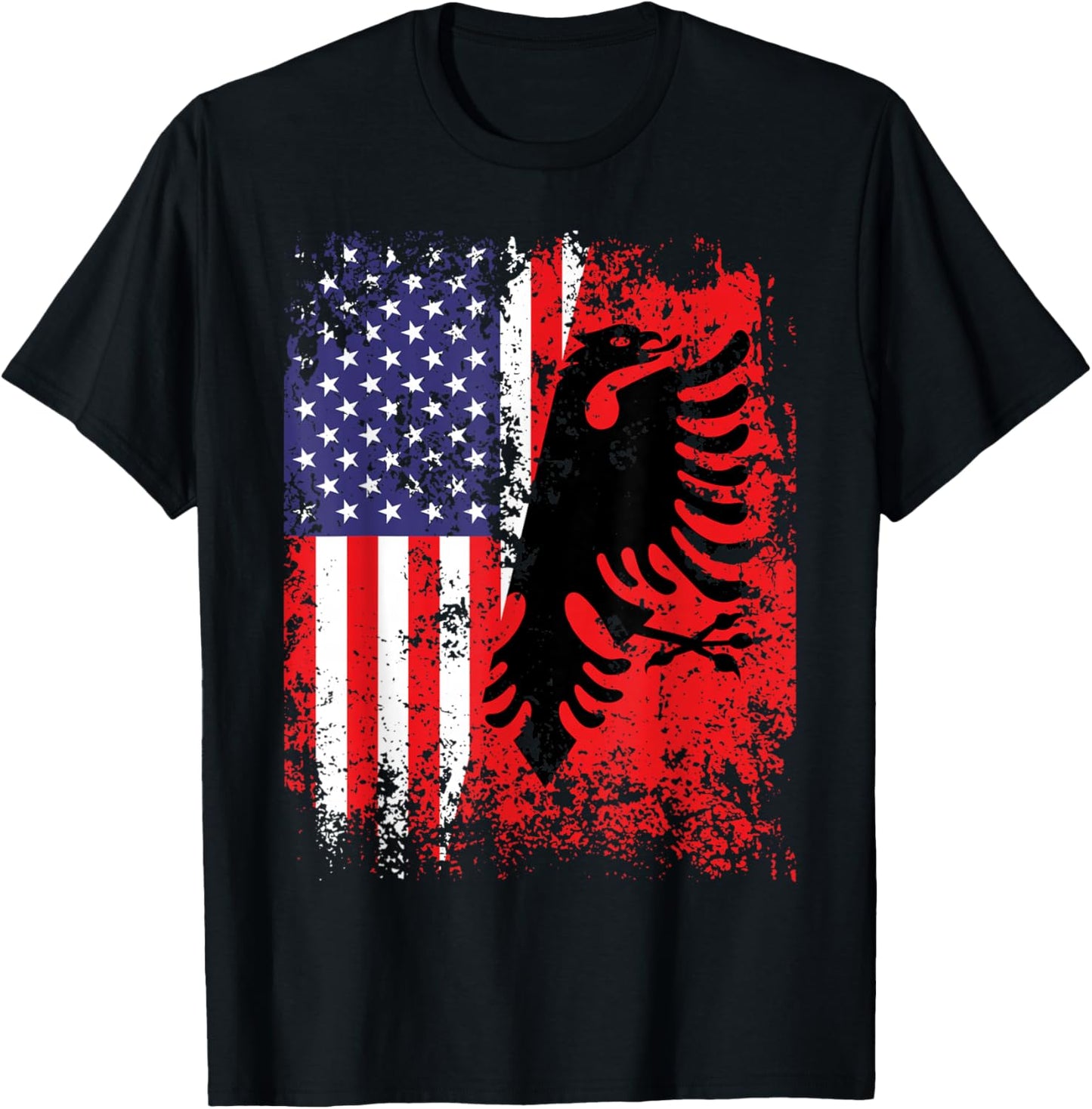 Albanian American Flag Shirt Patriotic USA Albania Flag T-Shirt - T-Shirt | Black