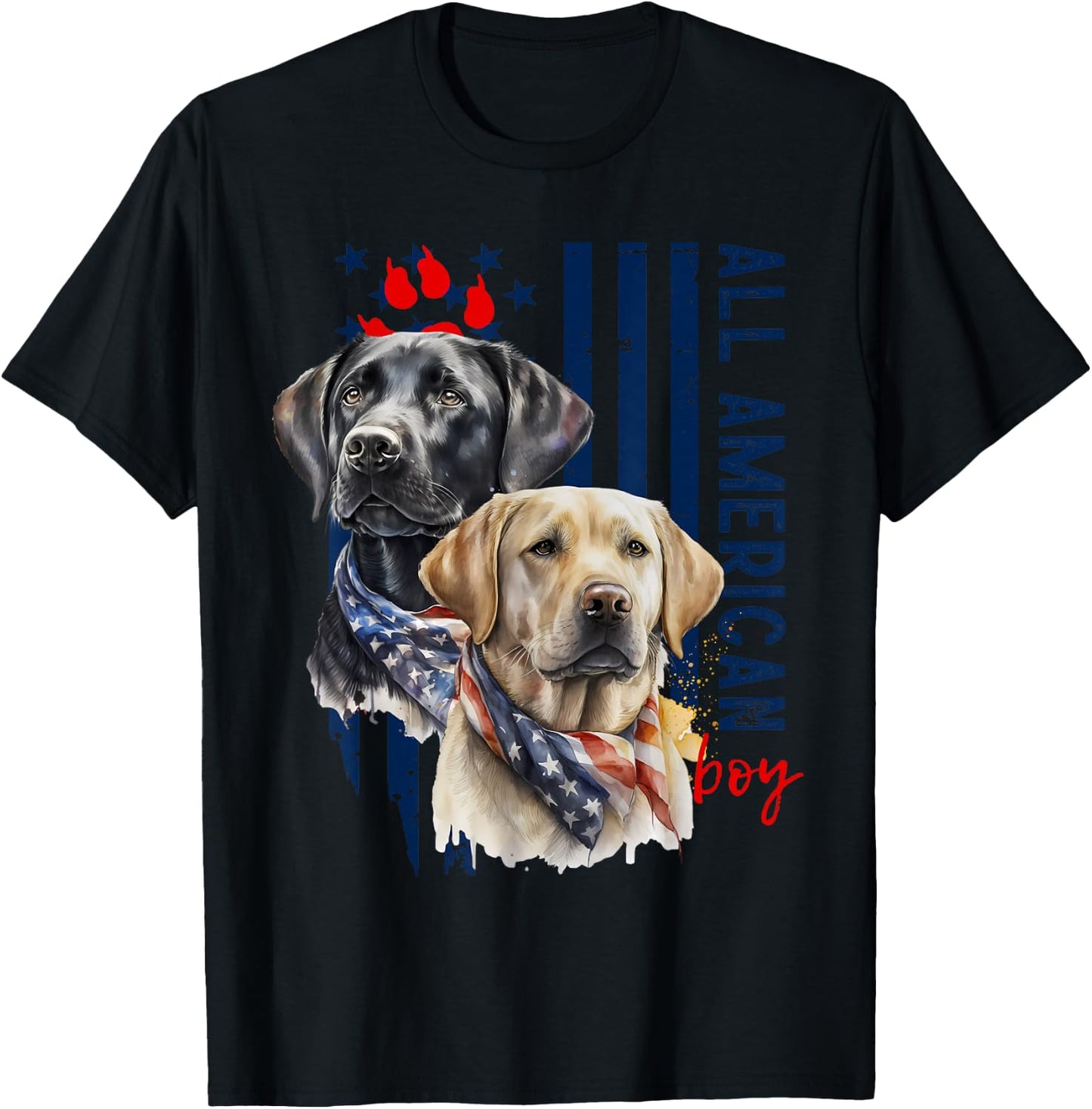 Patriotic USA Flag Labradors All American Boy US Lab Owner T-Shirt - T-Shirt | Black