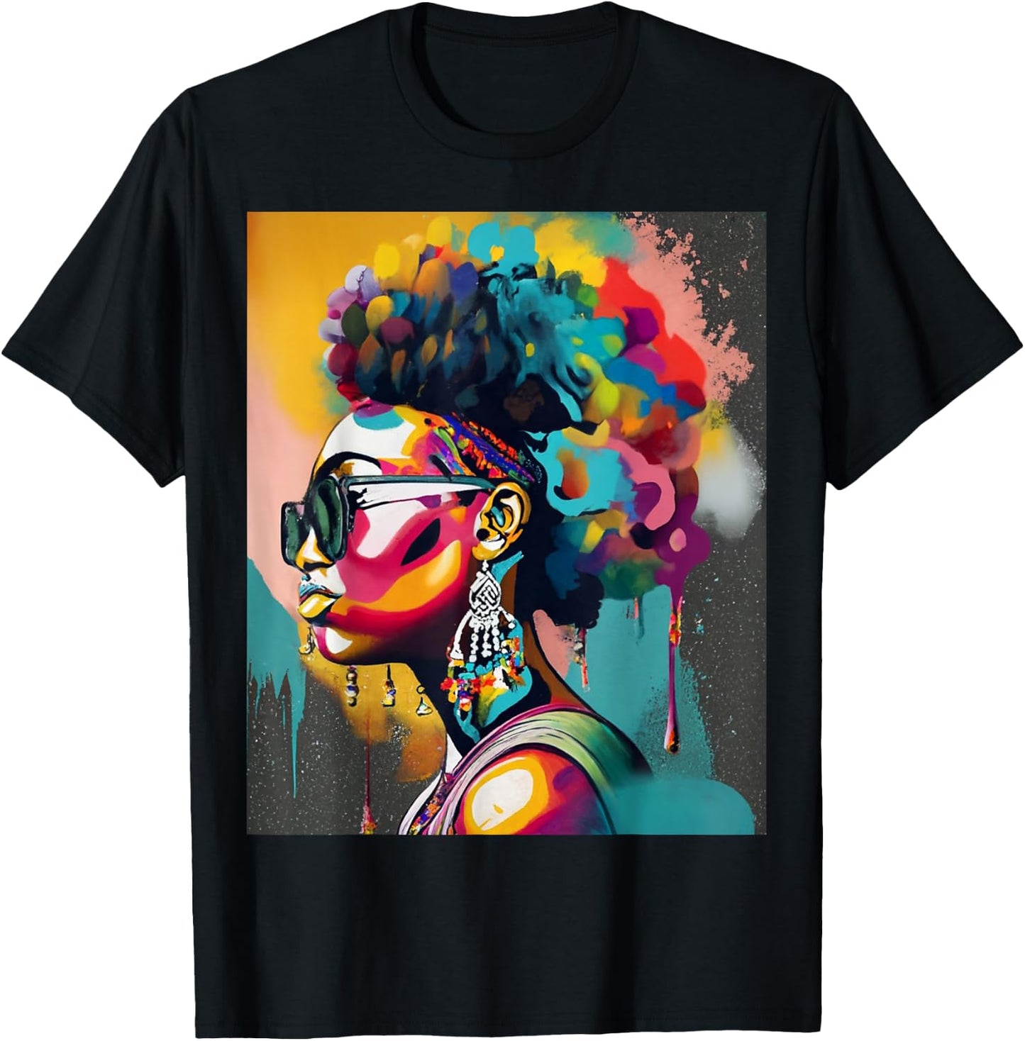 Colorful Art Black Queen Afro Melanin Dripping Juneteenth T-Shirt - T-Shirt | Black
