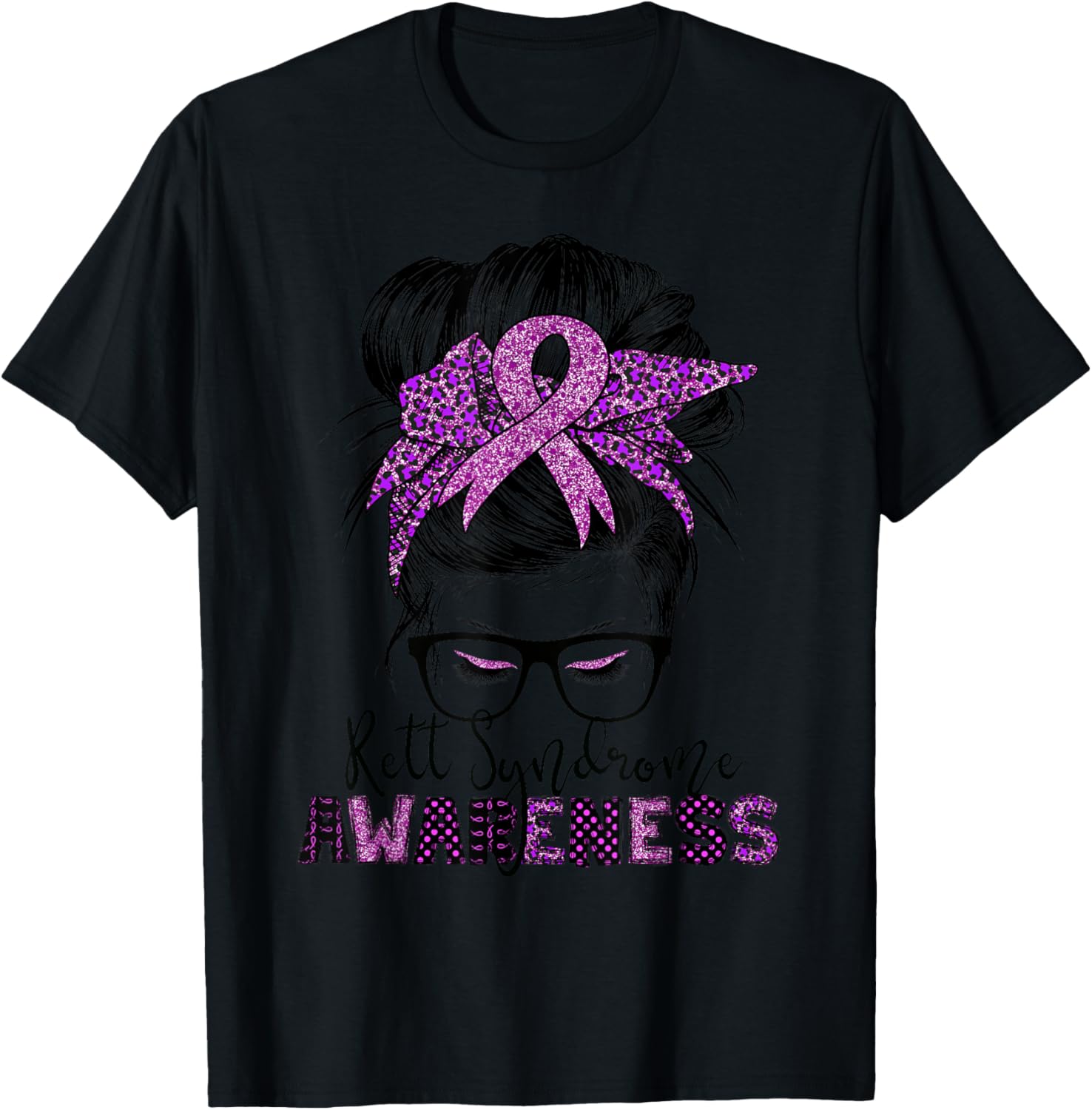 rett syndrome Awareness Messy bun hair women T-Shirt - T-Shirt | Black