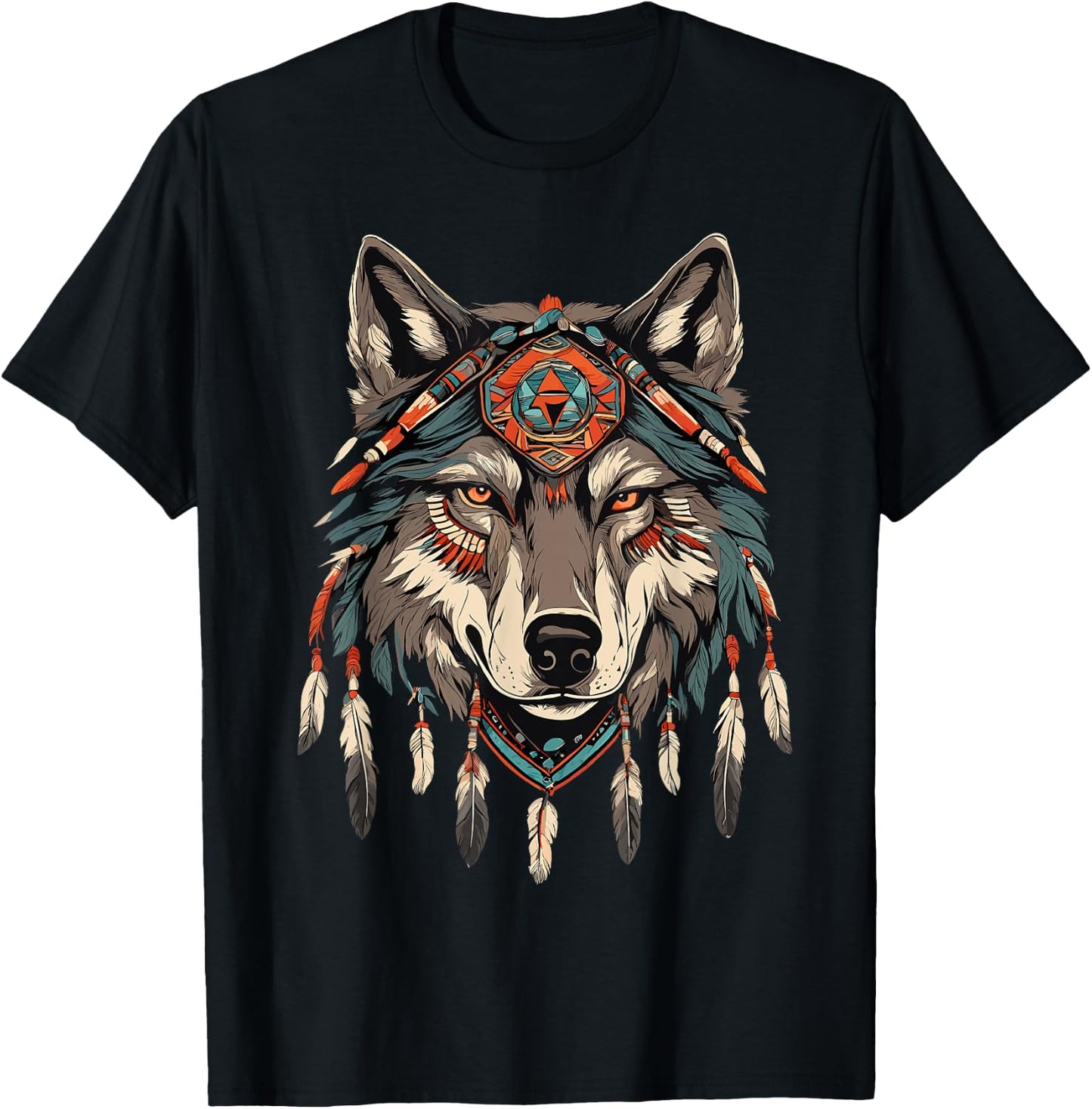 Native American Wolf Artwork T-Shirt - T-Shirt | Black