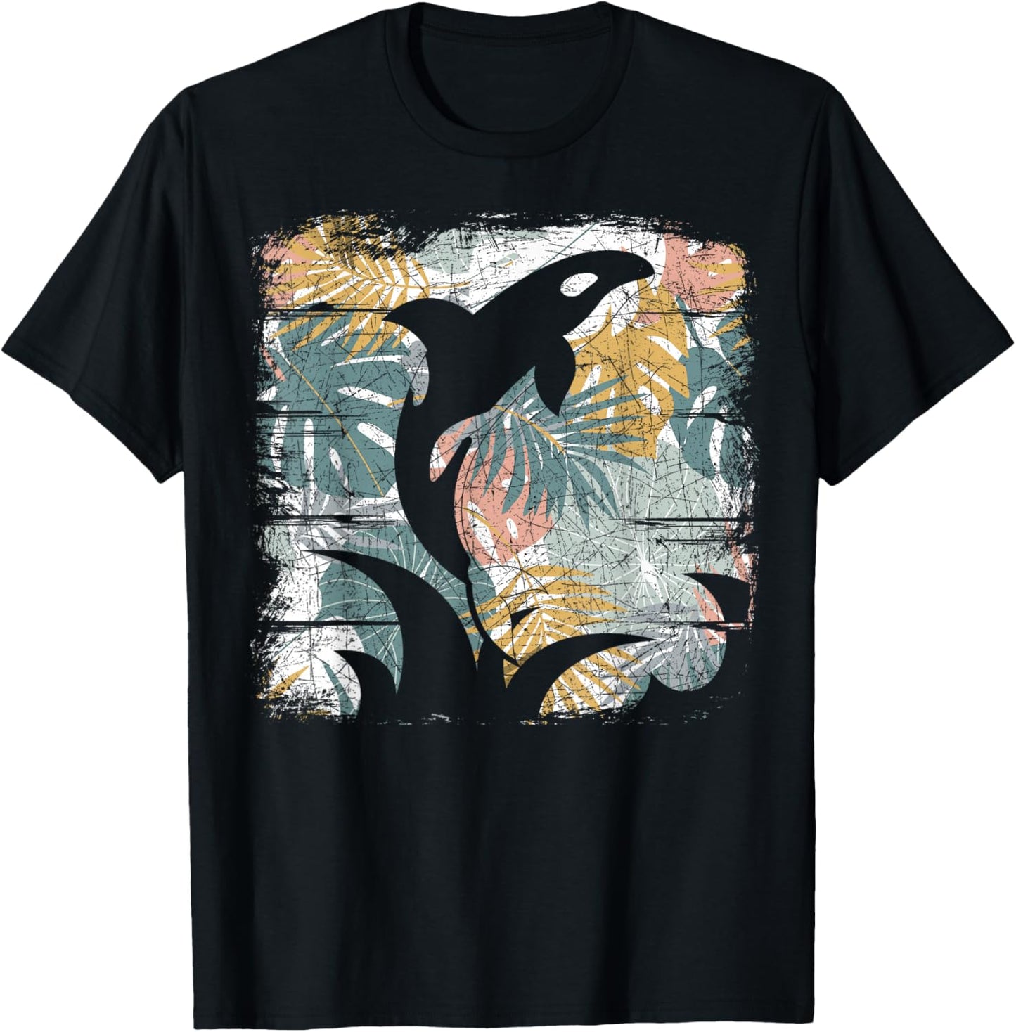 Tropical Nature Pattern Exotic Summer Vacation Whale Orca T-Shirt - T-Shirt | Black