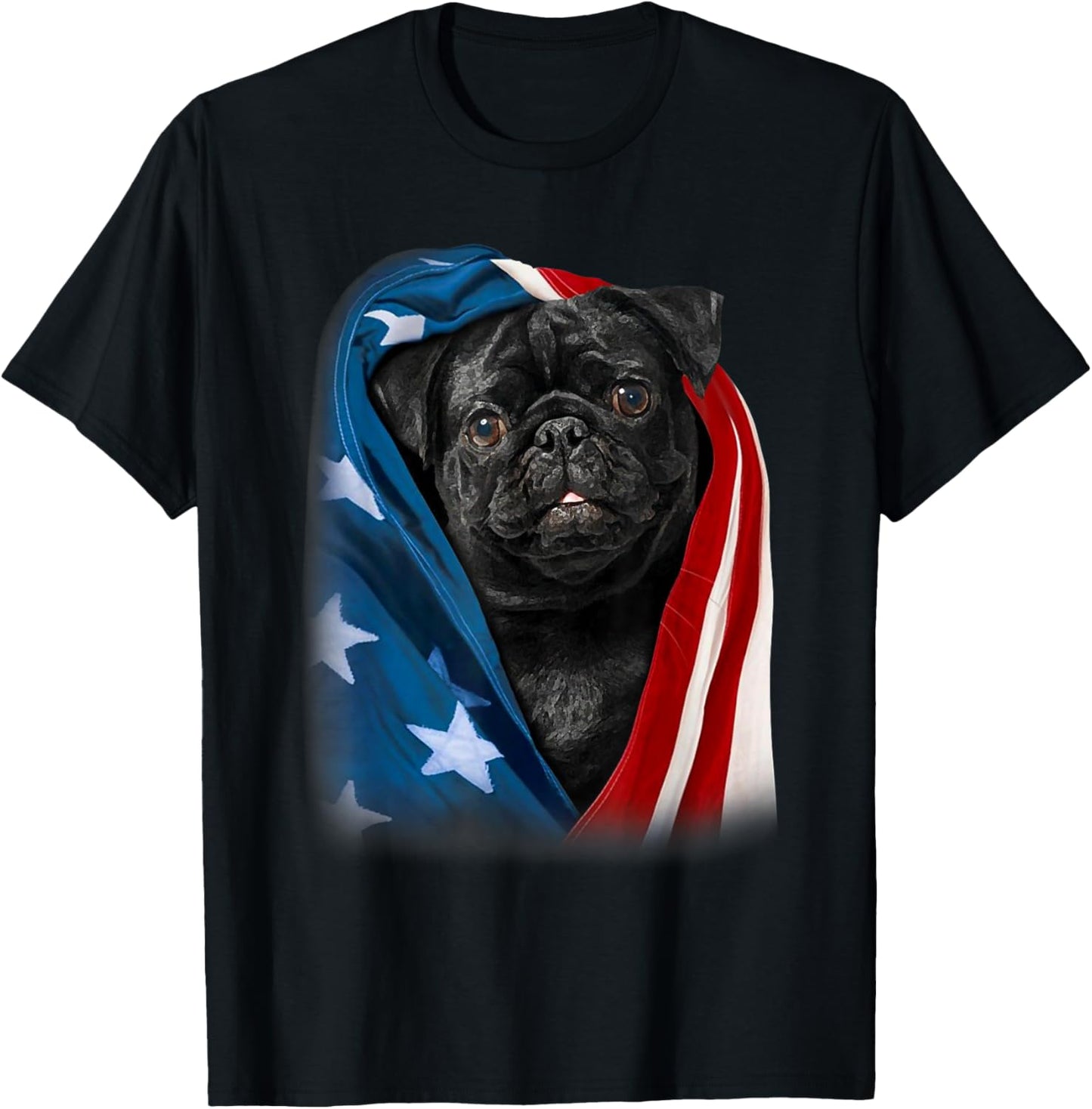 Pug Black Dog American Flag 4th Of July Animal Patriotic Men T-Shirt - T-Shirt | Black