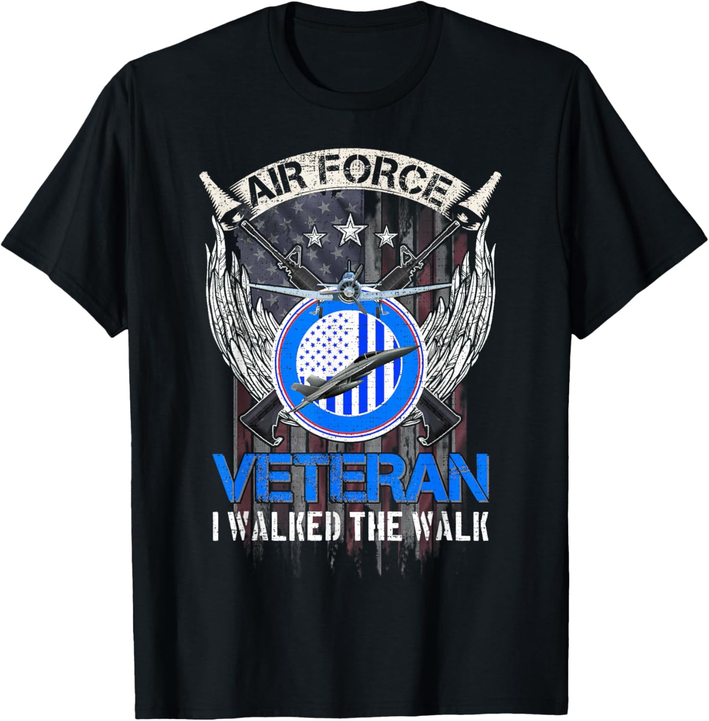 Vintage American Flag US Air Force Veteran I Walked The Walk T-Shirt - T-Shirt | Black