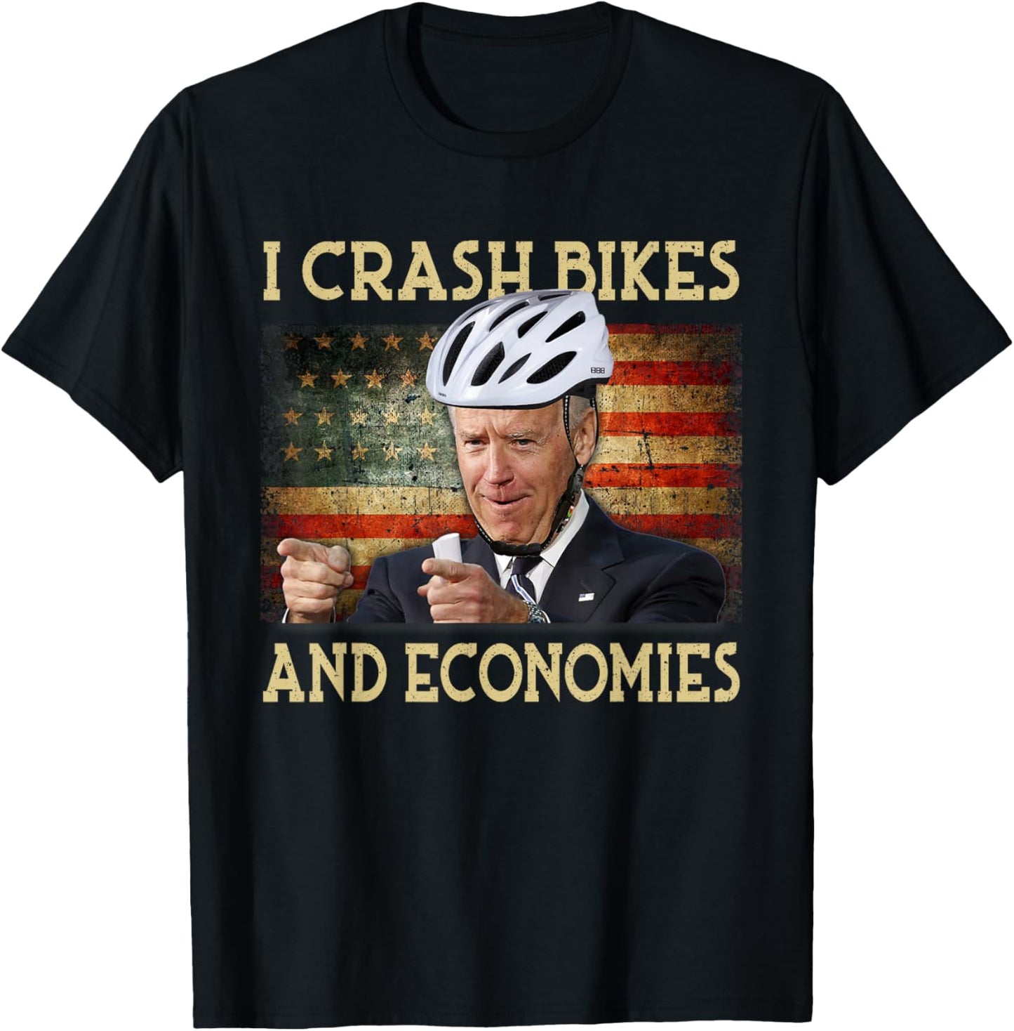 I Crash Bikes and Economies Joe Biden Falling off bike Retro T-Shirt - T-Shirt | Black