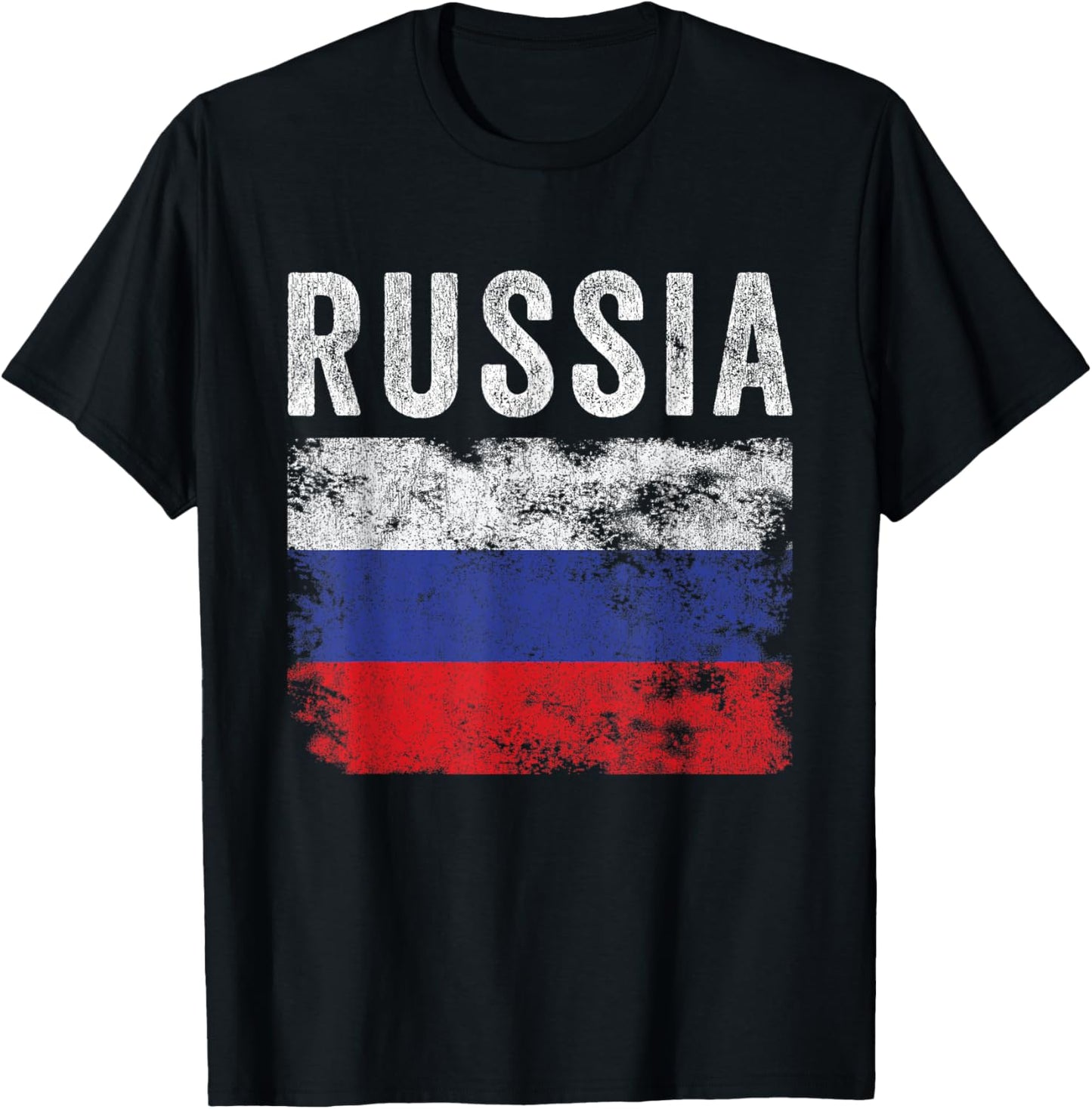 Russia Flag Distressed - Men Women Kids - Russian Flag T-Shirt - T-Shirt | Black