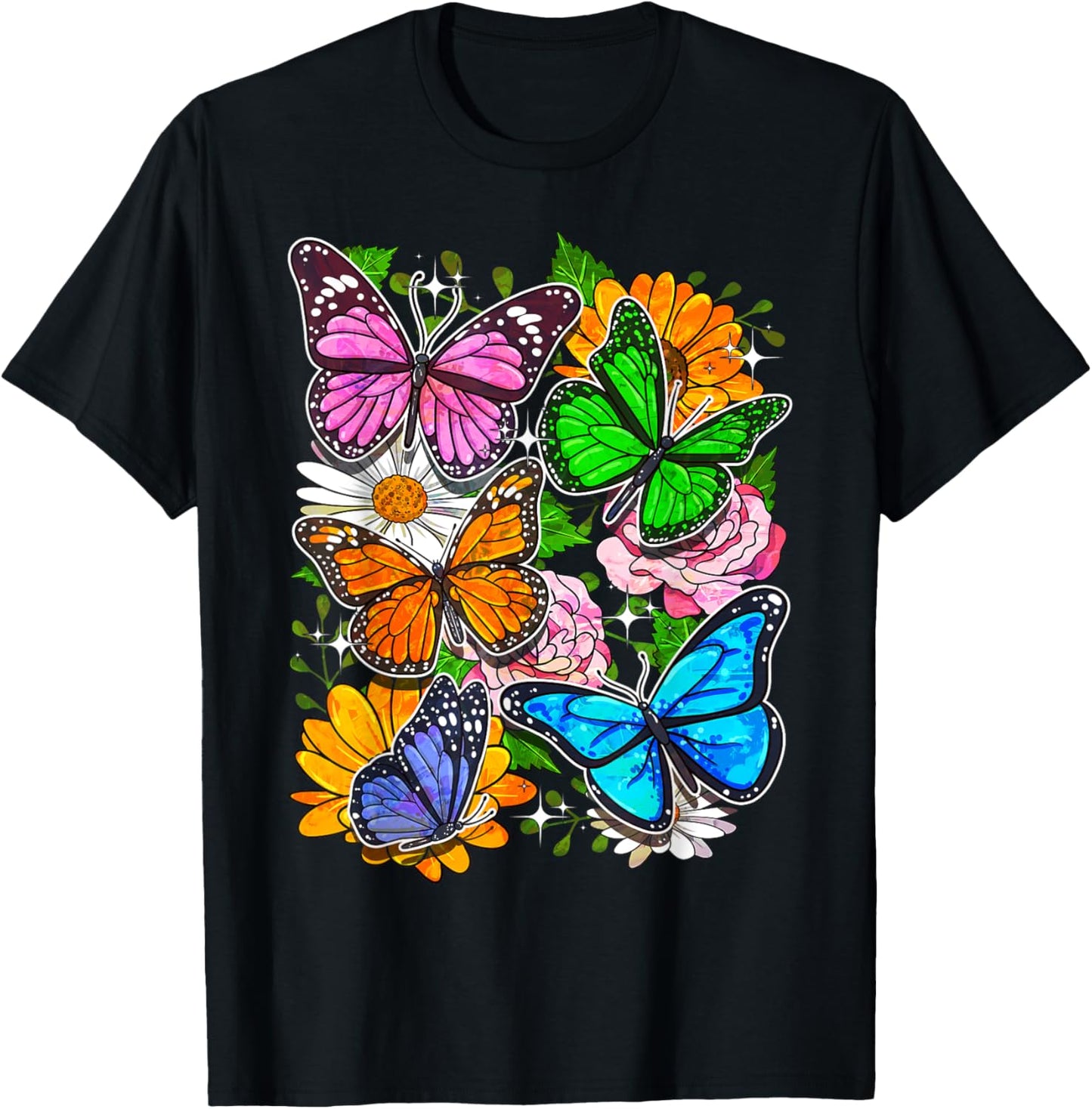Floral Butterfly Art Design Beautiful Butterflies T-Shirt - T-Shirt | Black