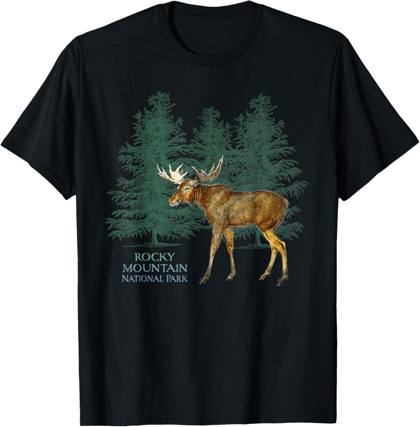 Rocky Mountain National Park Colorado Moose Trees T-Shirt - T-Shirt | Black