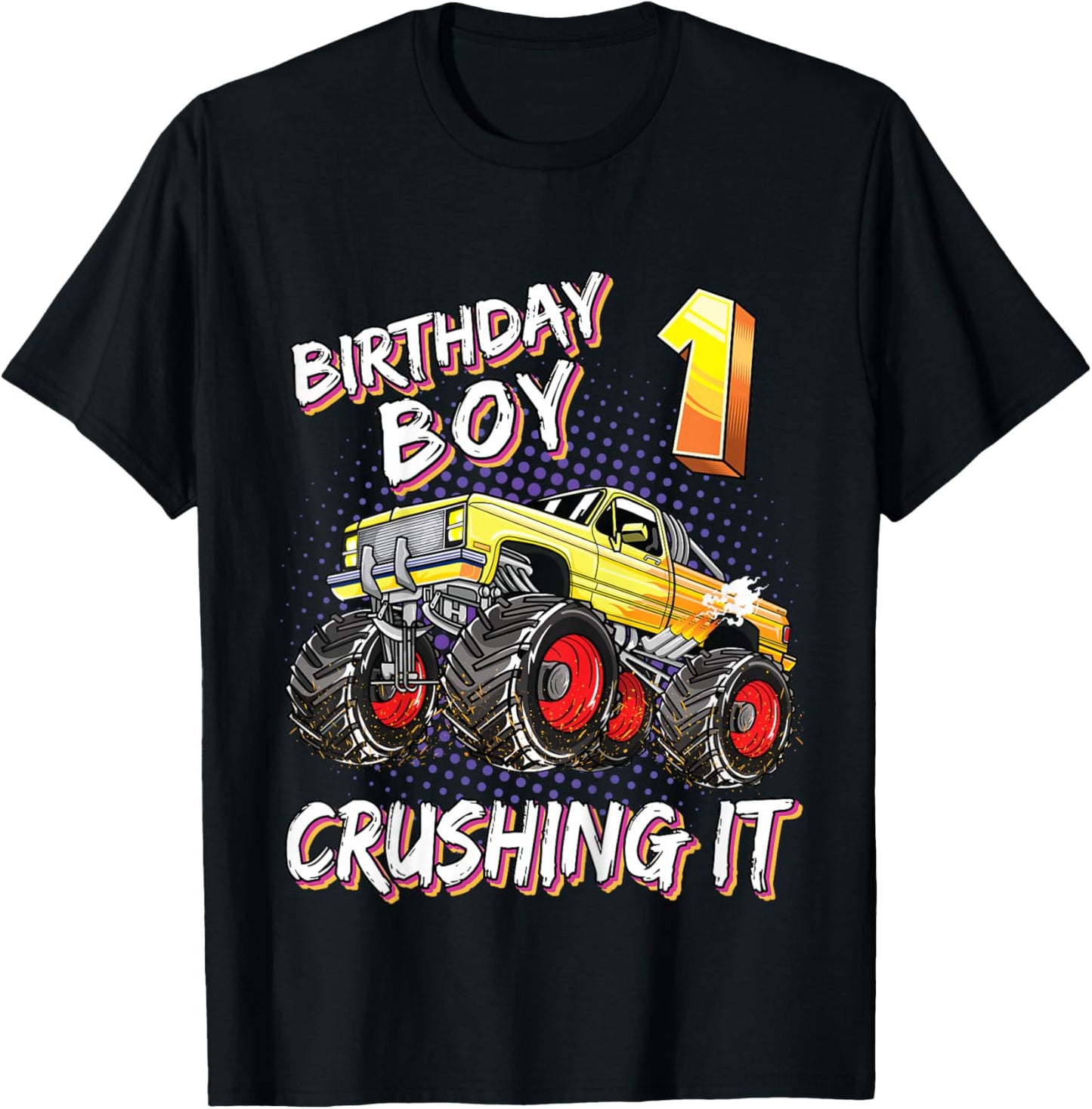 Kids 1 Year Old Birthday Boy Shirt Monster Truck 1st Birthday T-Shirt - T-Shirt | Black