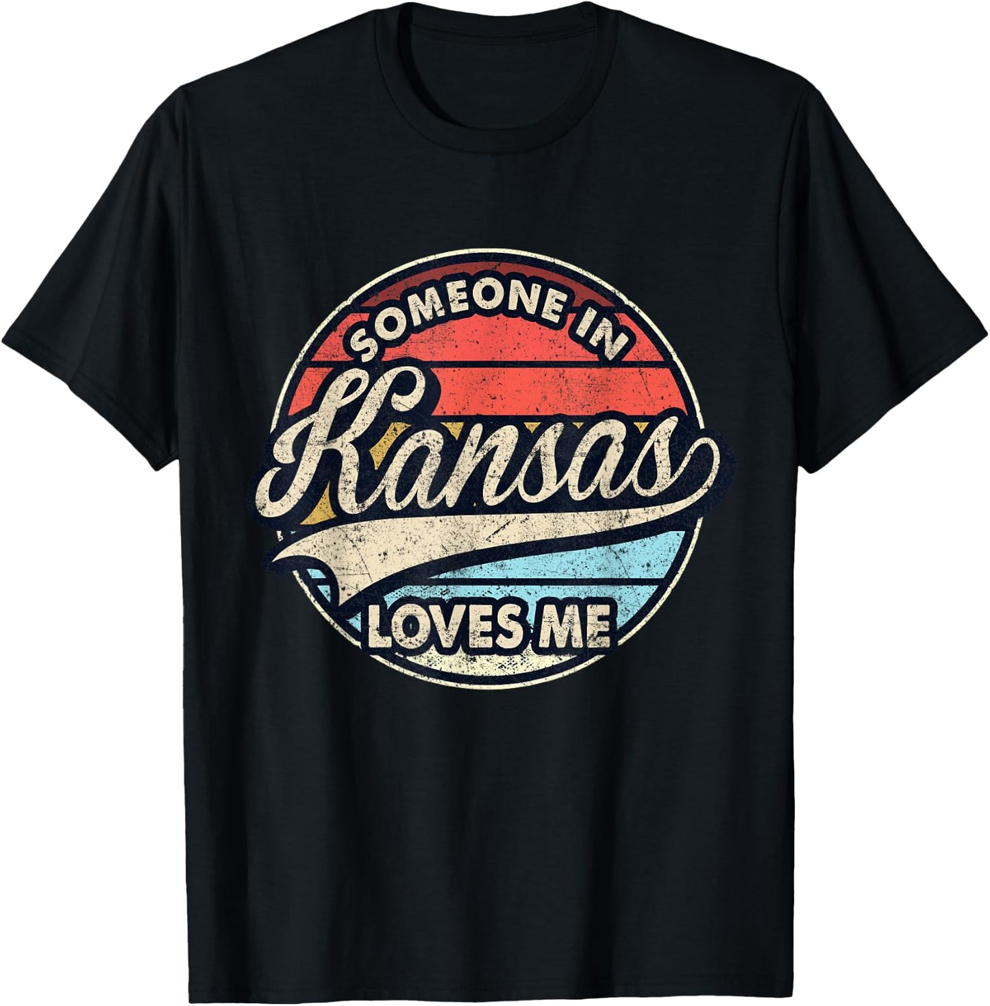 Someone In Kansas Loves Me US State Cool Retro T-Shirt - T-Shirt | Black